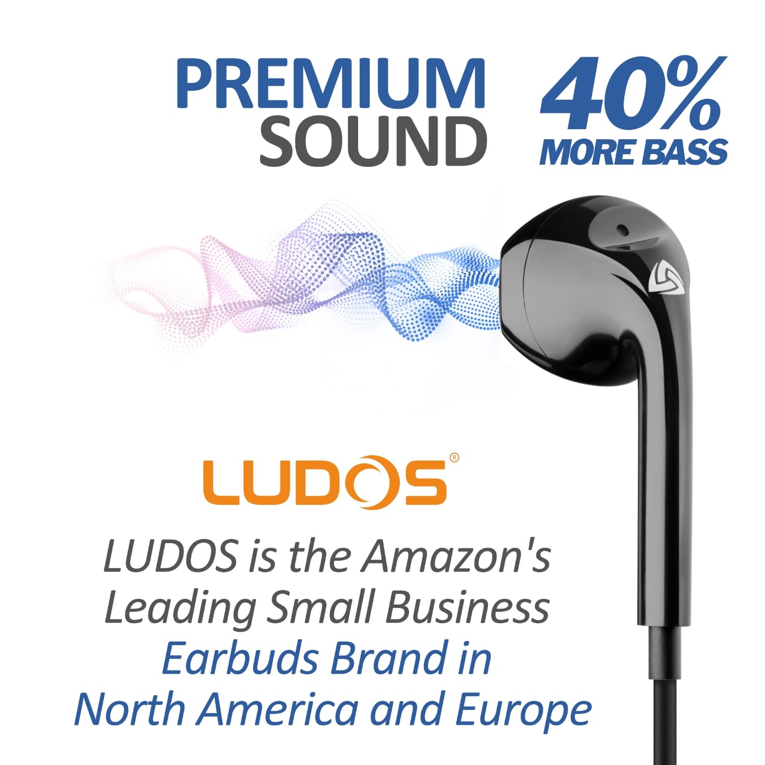 LUDOS Zenith Écouteurs, Garantie 2 Ans, Écouteur Intra-Auriculaires Filaires, Casque avec Microphone, Compatible avec Tablettes et Ordinateurs Portables Samsung, Huawei, iPhone, MP3 Players - Noir