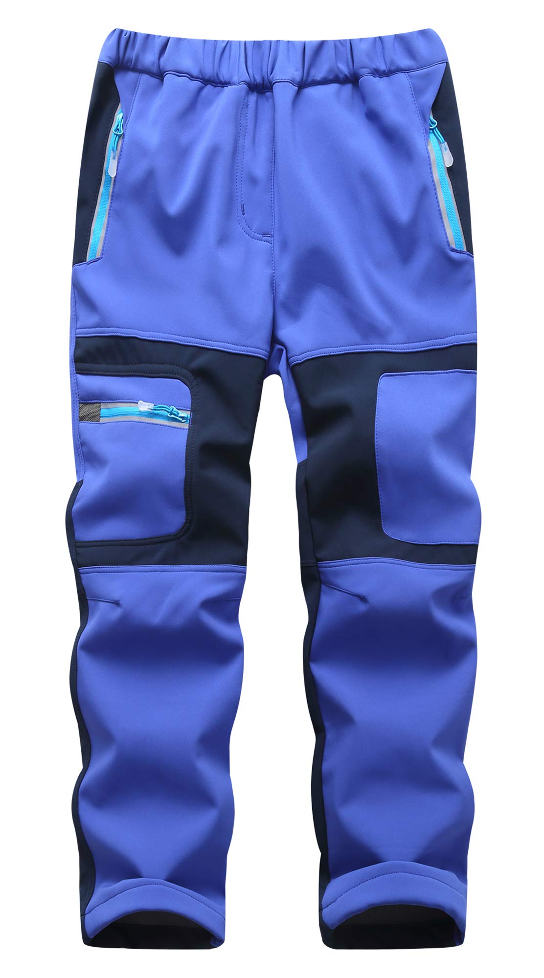 Pantalones de senderismo con forro softshell para niños, impermeables, transpirables, cálidos, con rayas reflectantes para niños y niñas (azul oscuro, S)