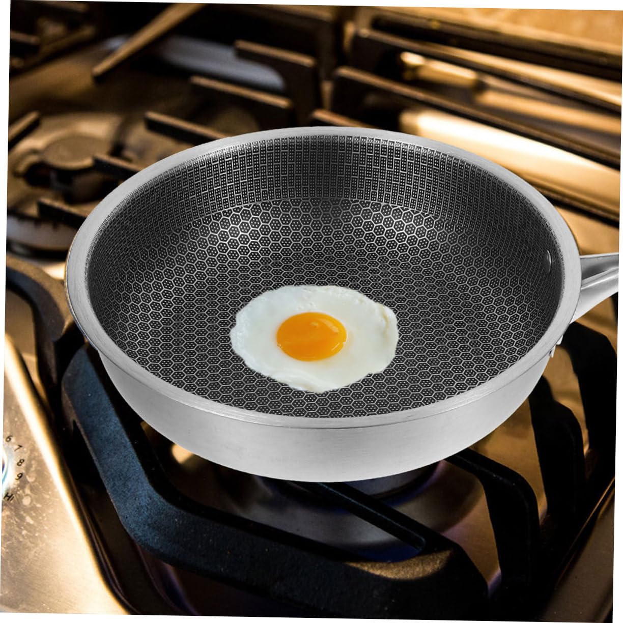 SOIMISS Poêle à Frire Acier Inoxydable à Nid Abeille Antiadhésive Compatible Induction pour Œufs Steak et Cuisson Polyvalente