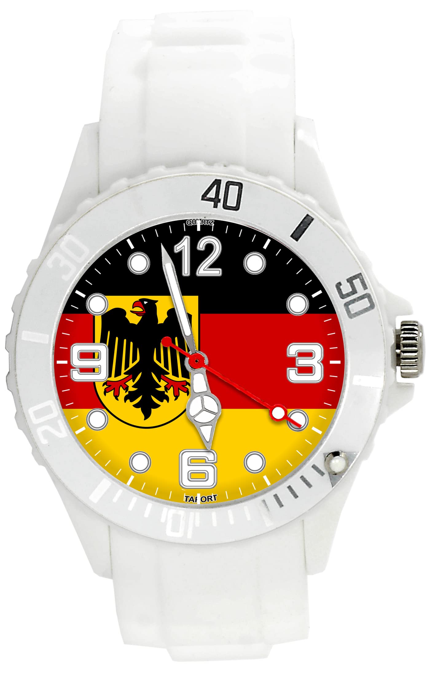 TAPORT® White Silicone Quartz Watch for Fans of Germany Flag, White, strap