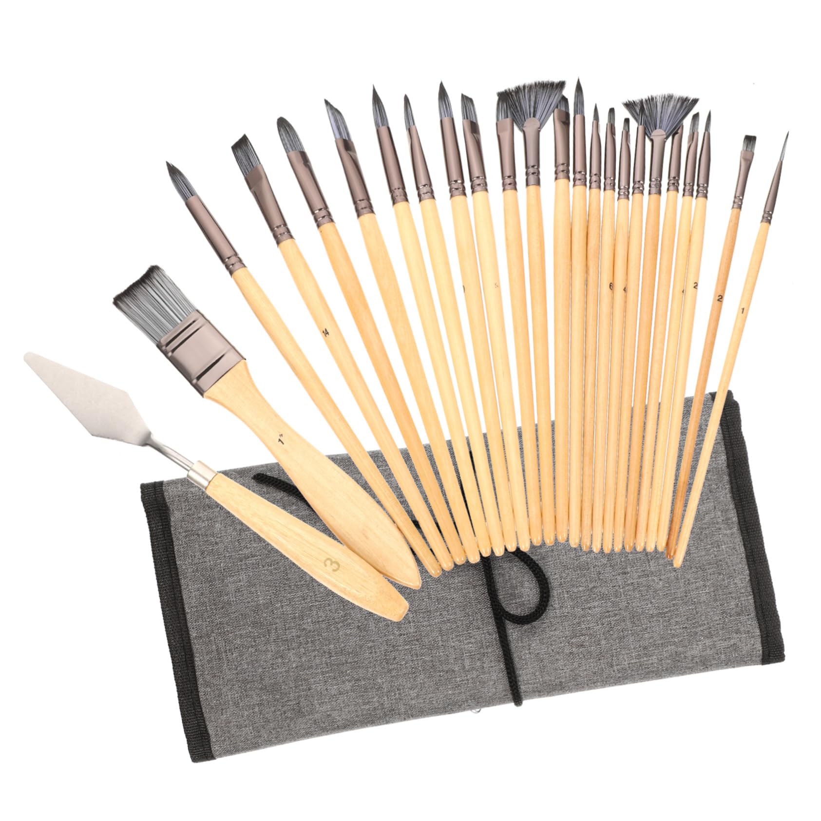 Set di Pennelli per Dipingere 24 Pezzi in Legno e Nailon | Pittura ad Olio e Acquerello, per Artisti, Dettagli Art, Uso Multiuso Professionale