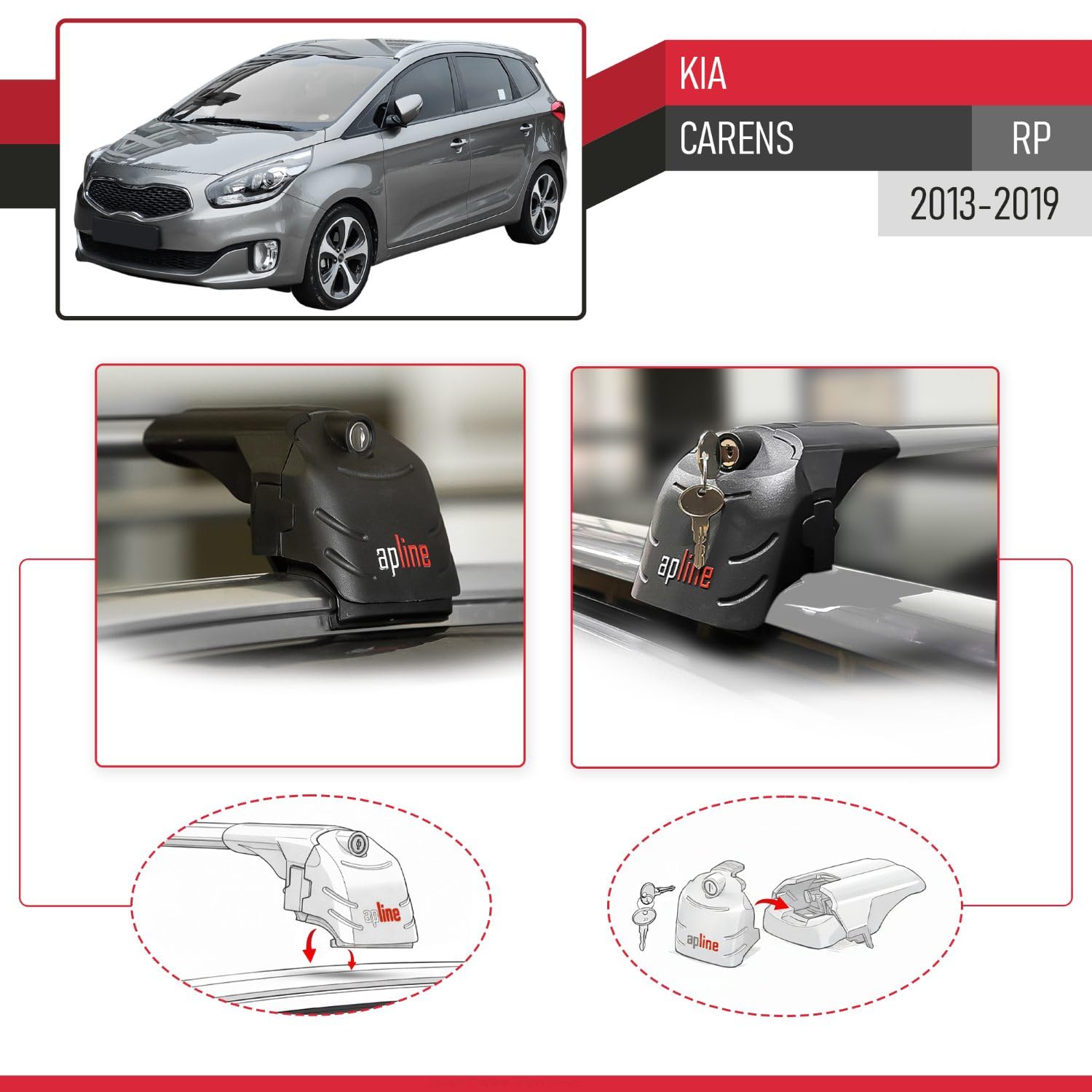 Compatibile con Kia Carens (RP) 2013-2019 Ace-2 Modelo Barras de Techo Auto Portaequipajes Barras Transversales Gris Aluminio Barras