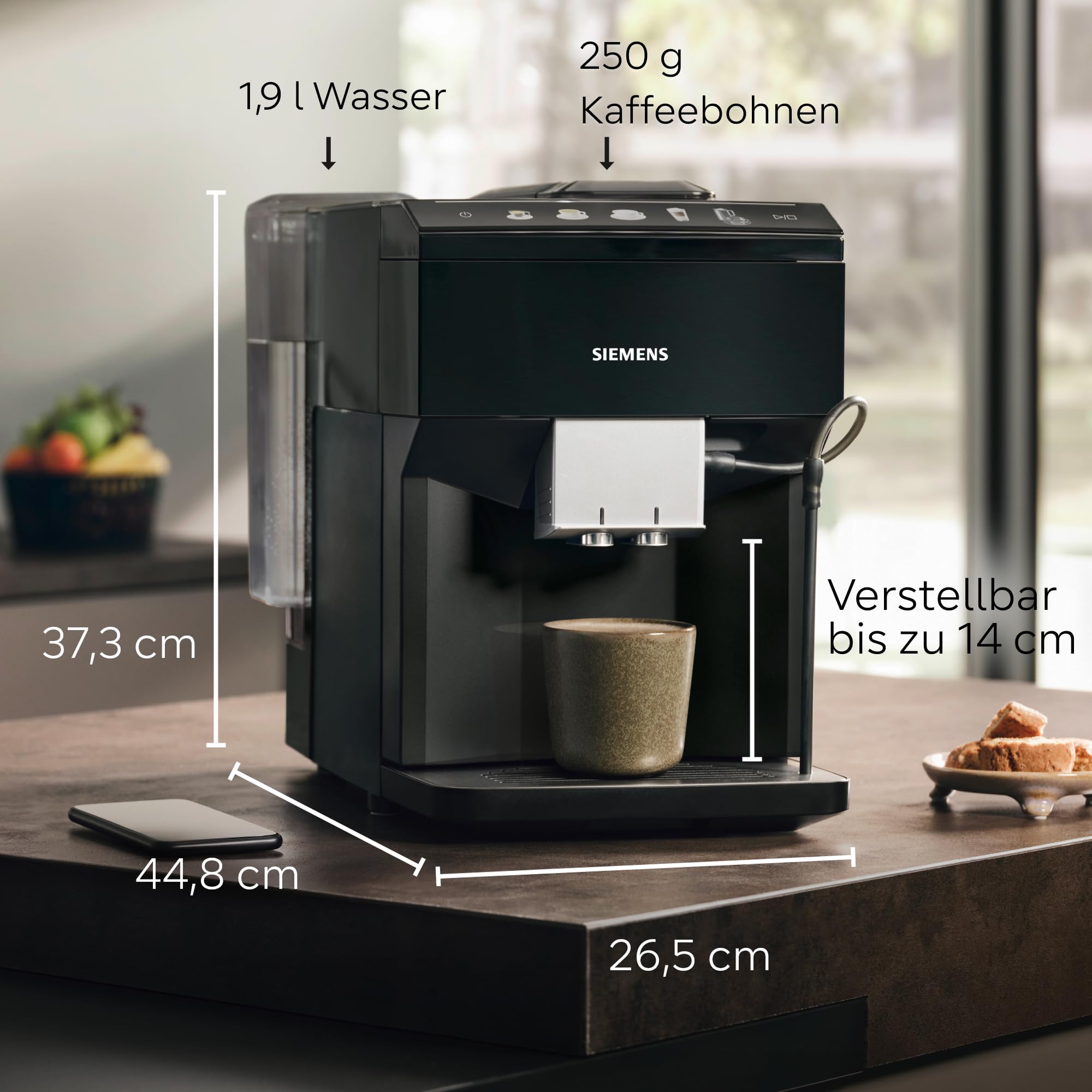 Siemens EQ500 classic Kaffeevollautomat TFT-Display 5 Kaffee- Milchgetränke Doppeltassenfunktion Schwarz TP511E19