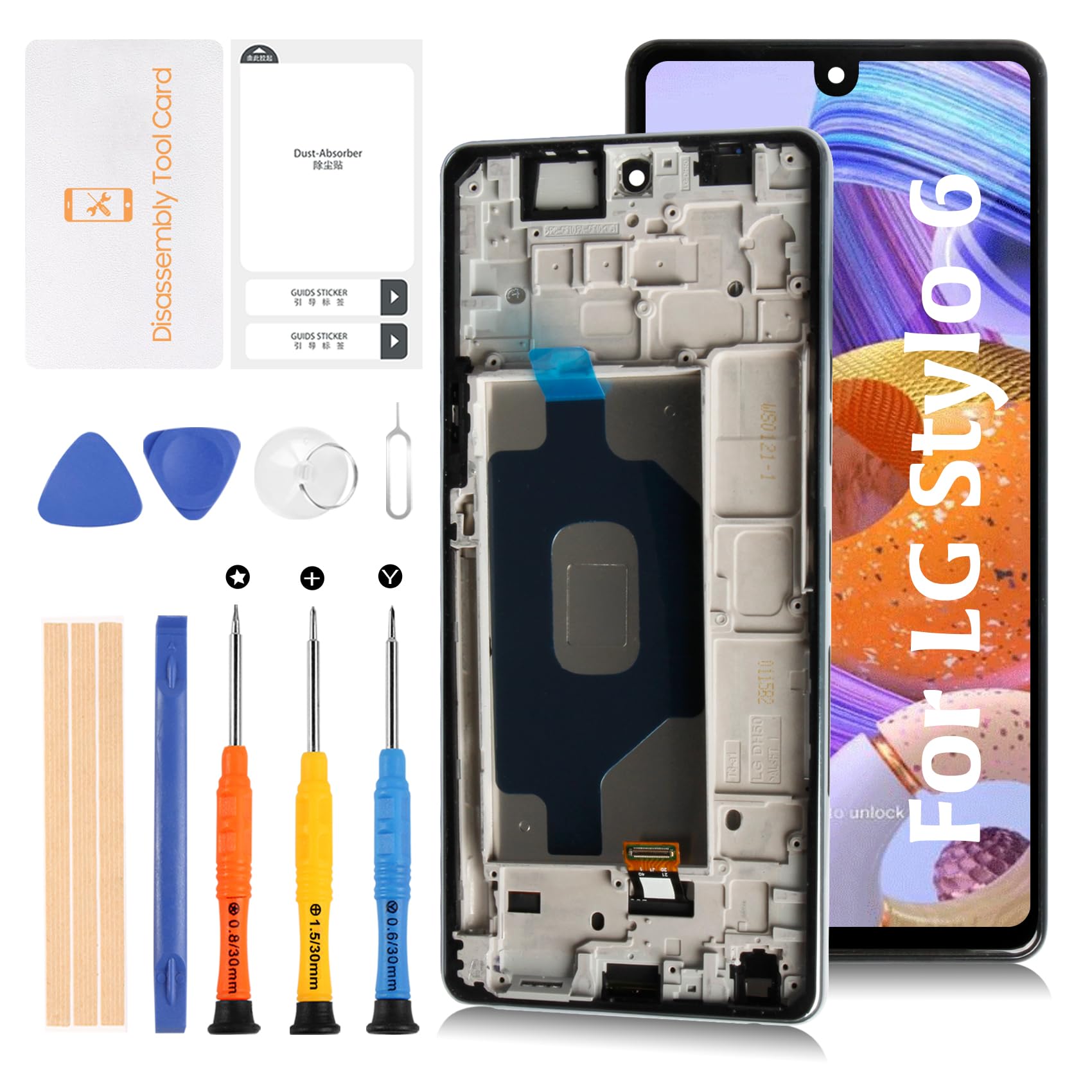 Photo 1 of Olivechard for LG Stylo 6 Q730 6.8" LCD with Sliver Frame Screen Replacement LMQ730TM LCD Display Touch Digitizer Screen Assembly with Repair Tools