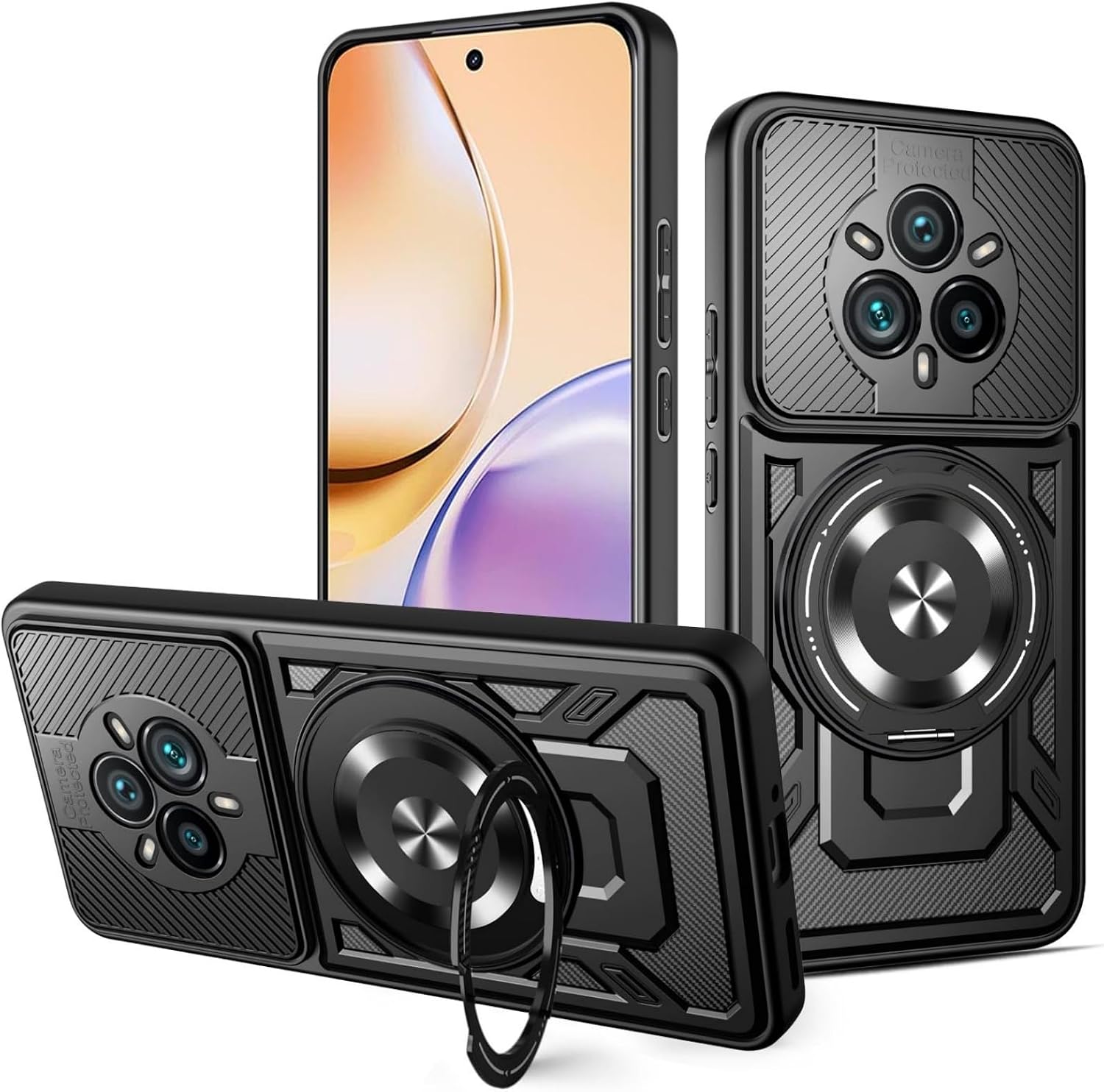 Case for realme 14 Pro+ Plus 5G with 360  Rotating Stand Magnetic Mobile Phone Case Military TPU Silicone Shockproof and PC Scratch-Resistant Protective Case for Realme 14 Pro Plus 5G