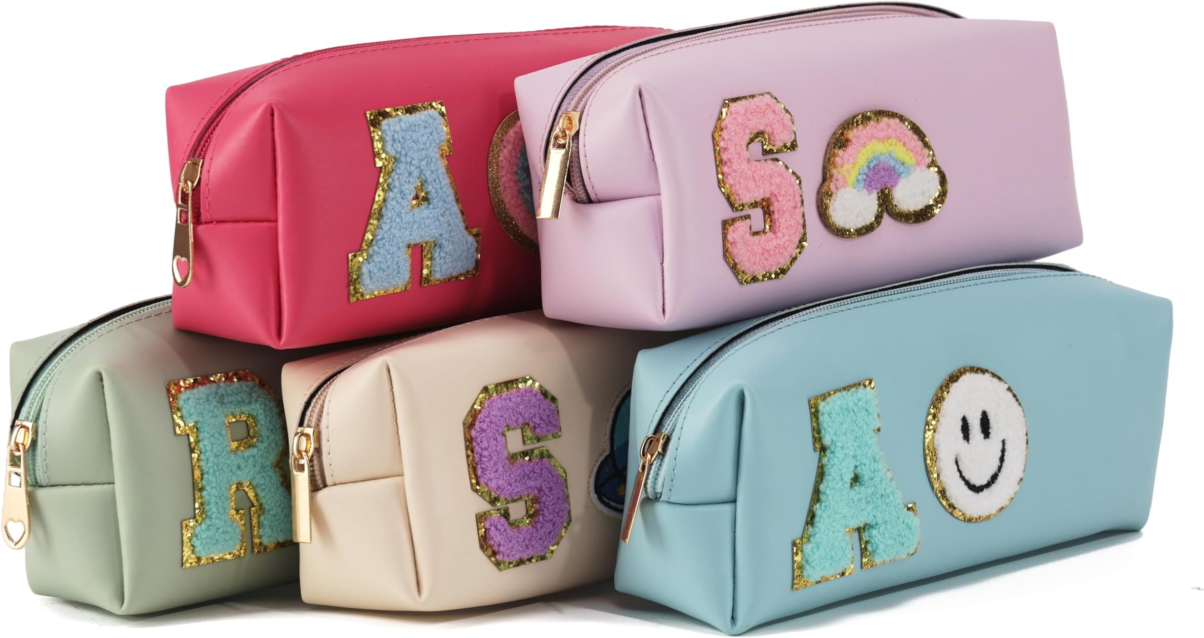 AICA Gifts Personalized Leather Pencil Pouch (Dark Pink) with Embroidered Alphabet & Patch | Pencil Pouch for Kids | Birthday Gift | Birthday Return Gift |Gift for Kids Age 6-10