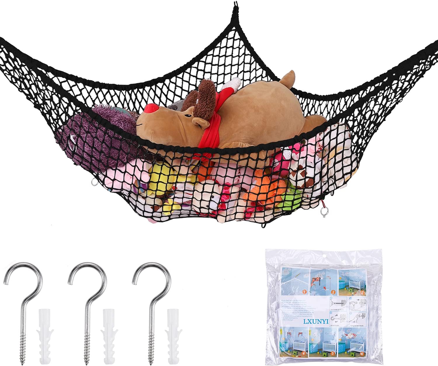 Stuffed Animal Hammock, Huijukon Jumbo Corner Toy Hammock Toy Storage Net Hammock