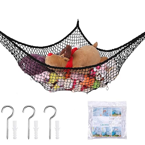 Hamaca de animales de peluche, red de almacenamiento de hamaca de juguete, soporte de red de malla para juguetes de malla gigante, esquina de pared