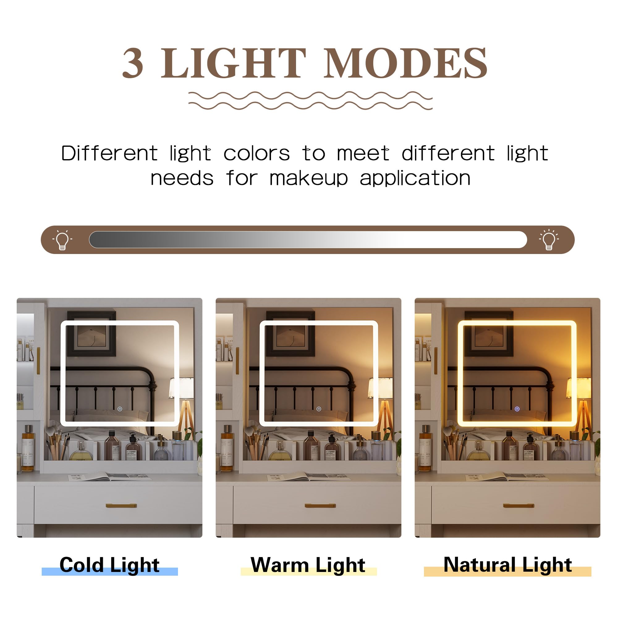 NUNU LAB Vanity Desk with Mirror and Lights, Makeup Vanity Set with Storage Shelf and Drawers, Bedroom Dressing Table with RGB Cabinets, Cushion Stool & Brighter LED Lights for Women, Girls, Teens