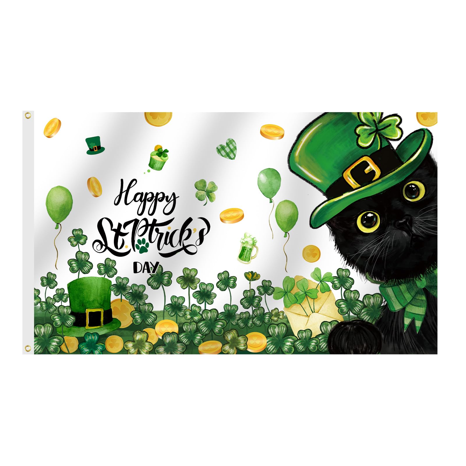 Amazon.com : SENSEVEN St Patricks Day Black Cat Flags for Outside 3x5 ...