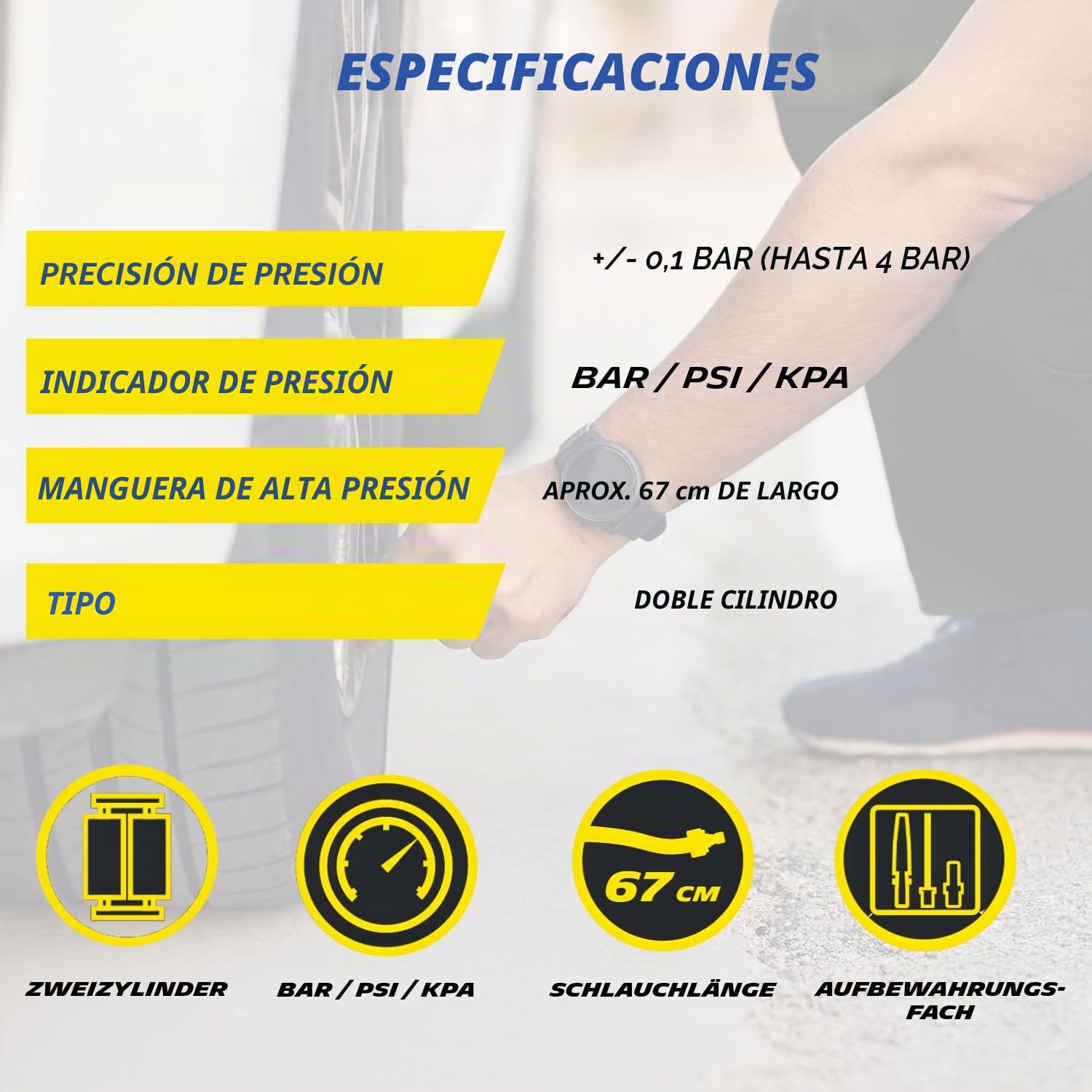 Michelin Bomba de Aire analógica de Doble Cilindro, Color Negro