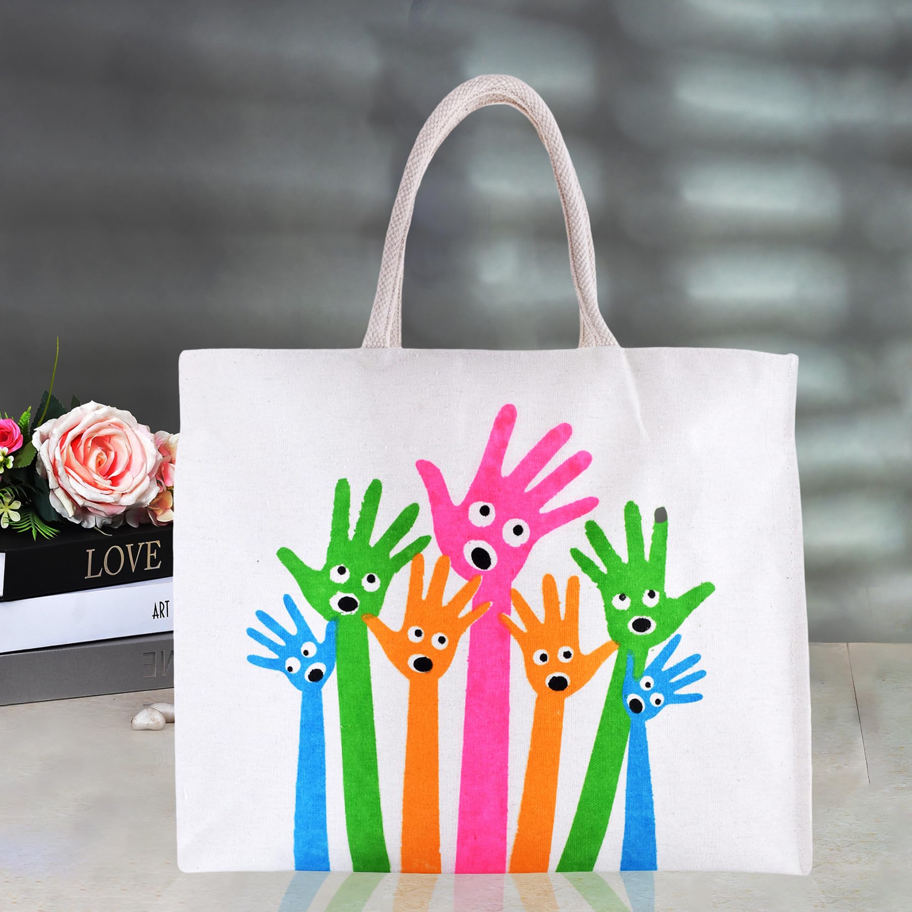 Kuber IndustriesKuber Industries Shopping Bag | Canvas Zipper Grocery Carry Bag With Handle | Reusable Shopping Bag | Vegetable Storage Bag | Hands-Grocery Bag | Large | White