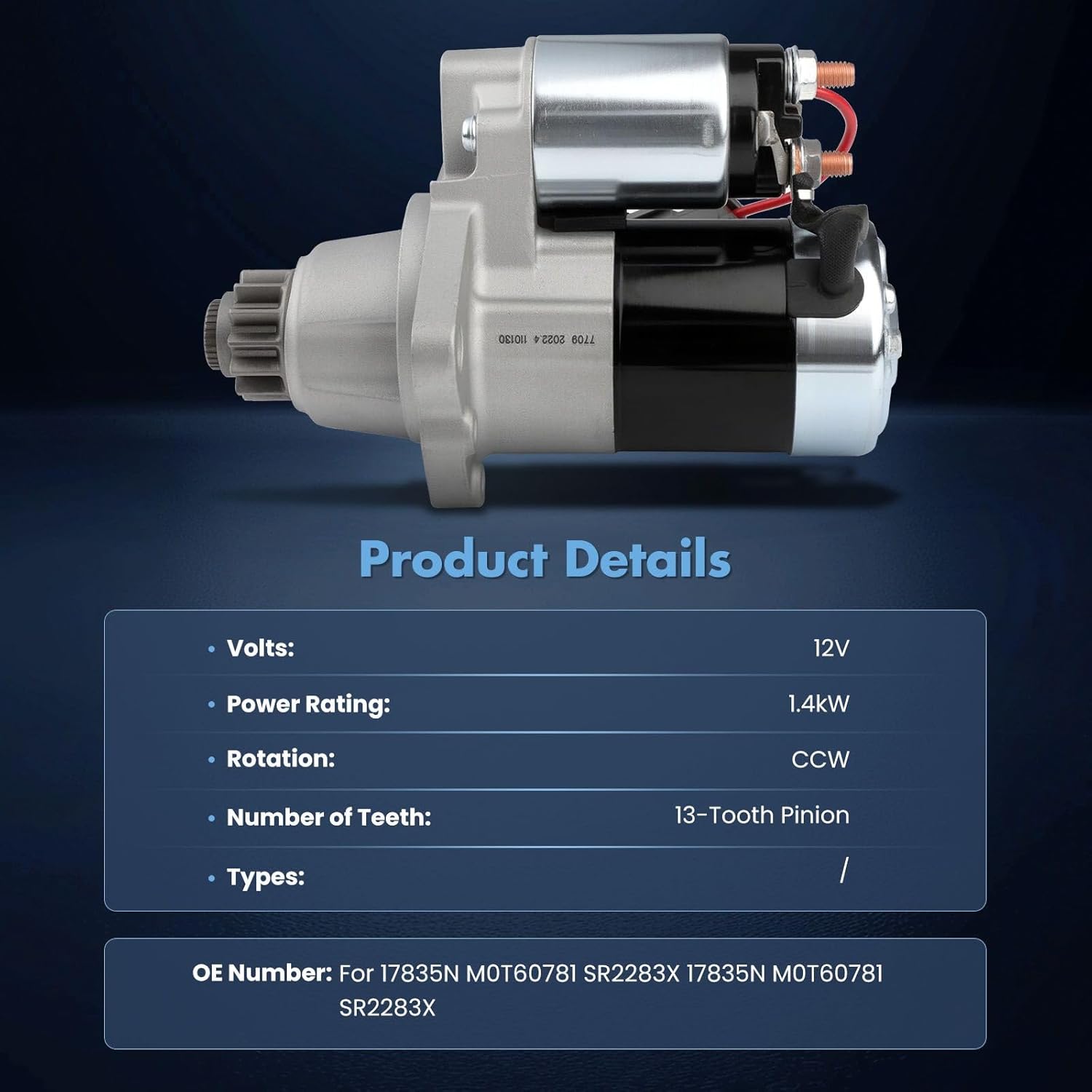 ECCPP Starter Motor Fit for for Nissan Altima 2002-2007 Sentra 2002-2006 2.5L w/A;Replace 17835N M0T60781 SR2283X;1.4kW/12 Volt, CCW, 13-Tooth Pinion