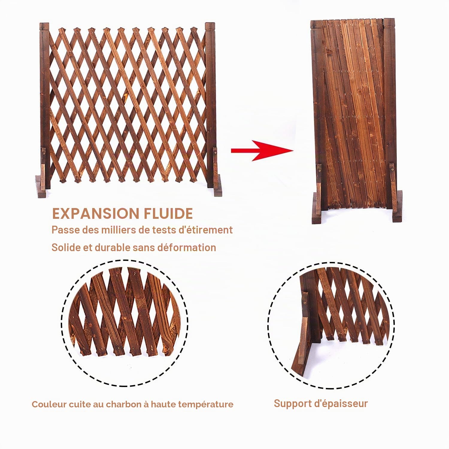 Nisorpa Paire de panneaux de clôture extensibles, Treillis de clôture en bois, Clôture à piquets en bois extensible, Écran de jardin autoportant, Clôture pour chiens pour terrasse et pelouse, Réglable