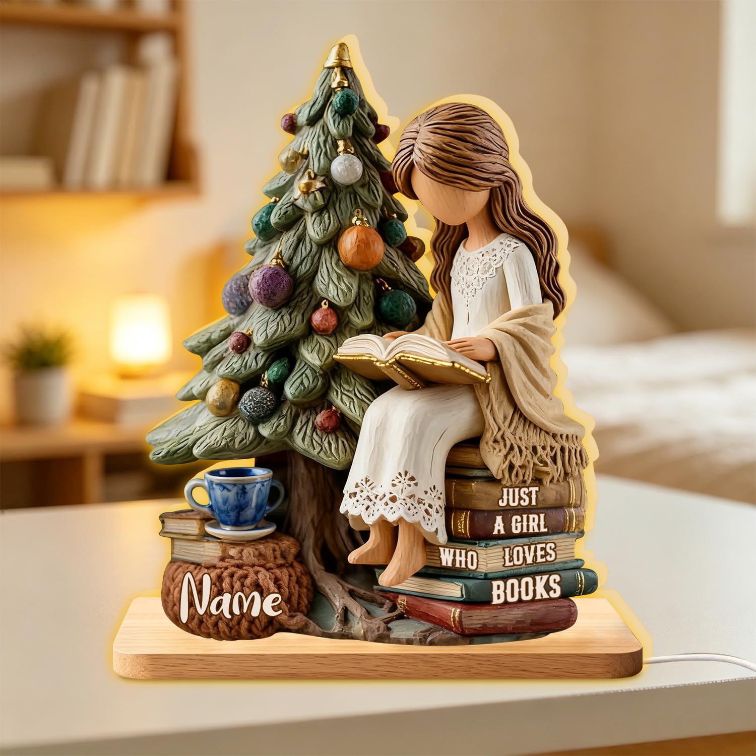 Personalized Just A Girl Who Loves Books Light Box, Custom Reading Book Lover LED Night Light Lamp Reading Gifts for Bookworm, Bookish, Book Reader, Librarians, Bookshelf Library Home Decor