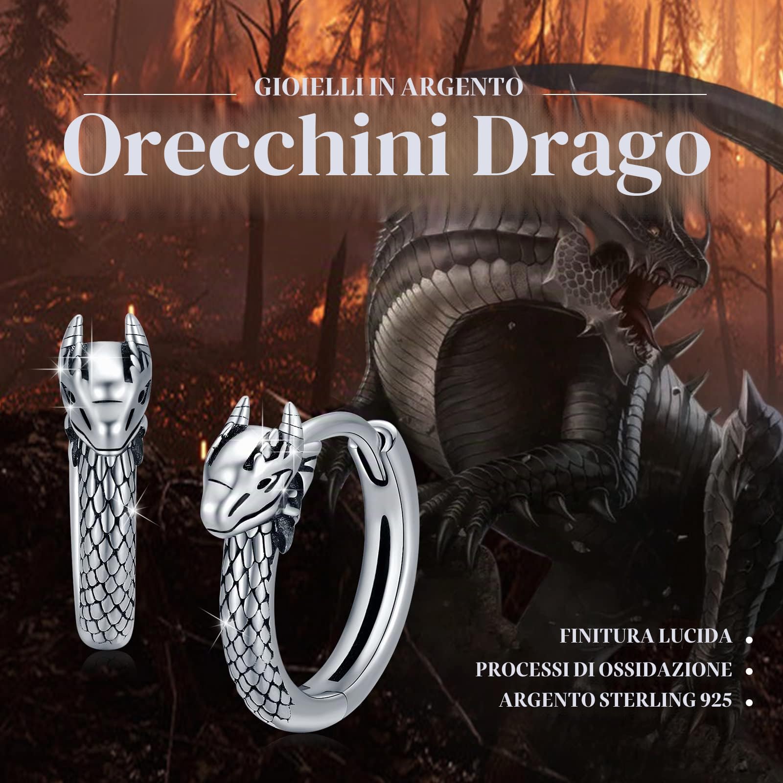 Orecchini a forma di drago in argento Sterling 925, gioielli punk, orecchini di Halloween, animali personalizzati, piccoli orecchini a cerchio per donne e uomini, regalo per fidanzata fidanzato