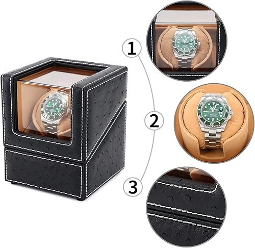 Miniatura 4 de Bobinadora automática de reloj individual para Rolex y otros relojes de lujo, enrollador automático con motor silencioso, exterior de cuero de