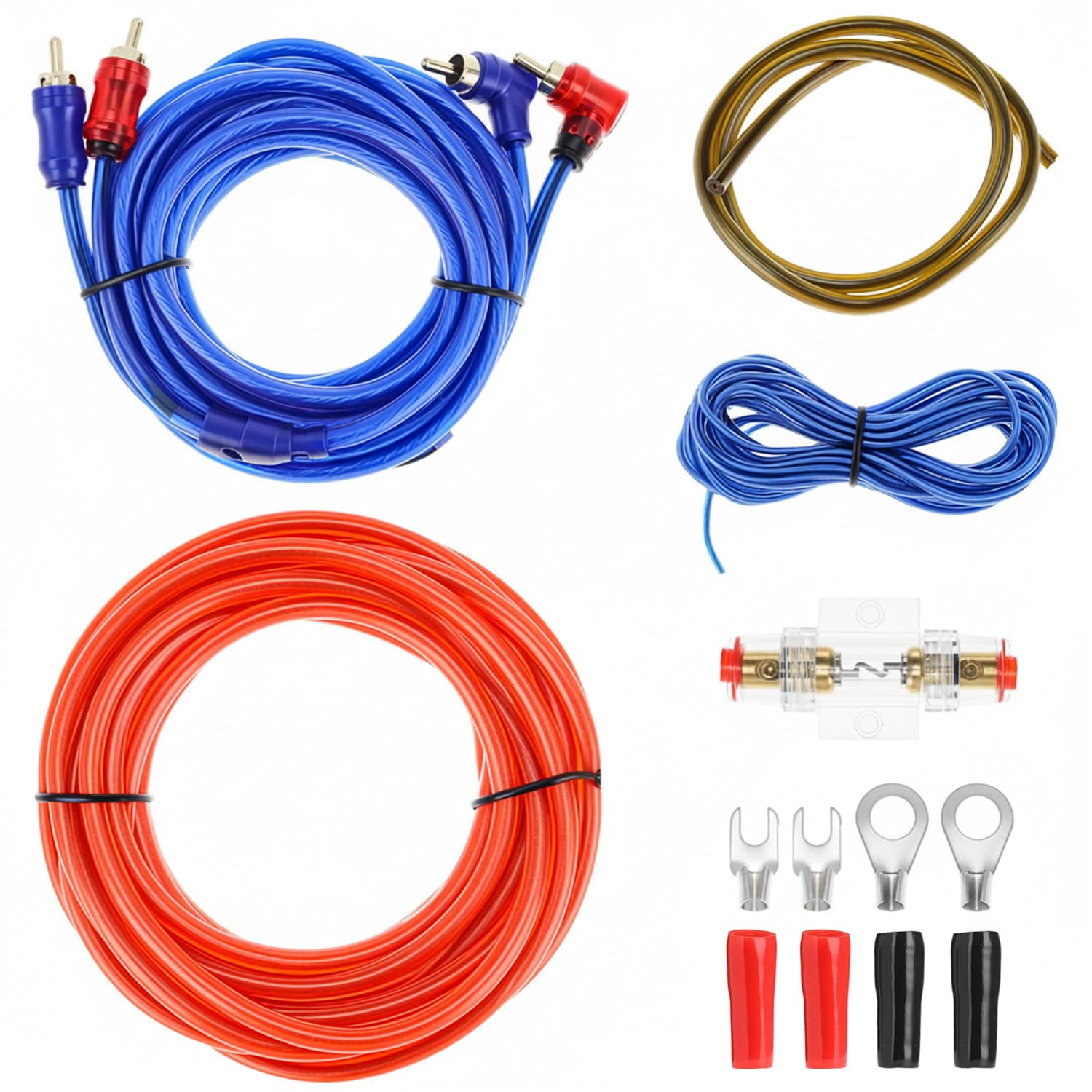 QWORK Zestaw kabli do wzmacniacza samochodowego, 10GA 600 W, 4,5 m, subwoofer, zestaw przyłączeniowy kabla, do Car Audio