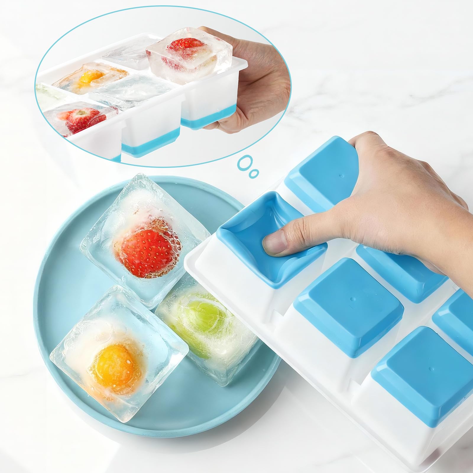 Cubitera Grande Silicona para Hielo XL 6 CM 140ml Libre de BPA con Tapa 2 Pack