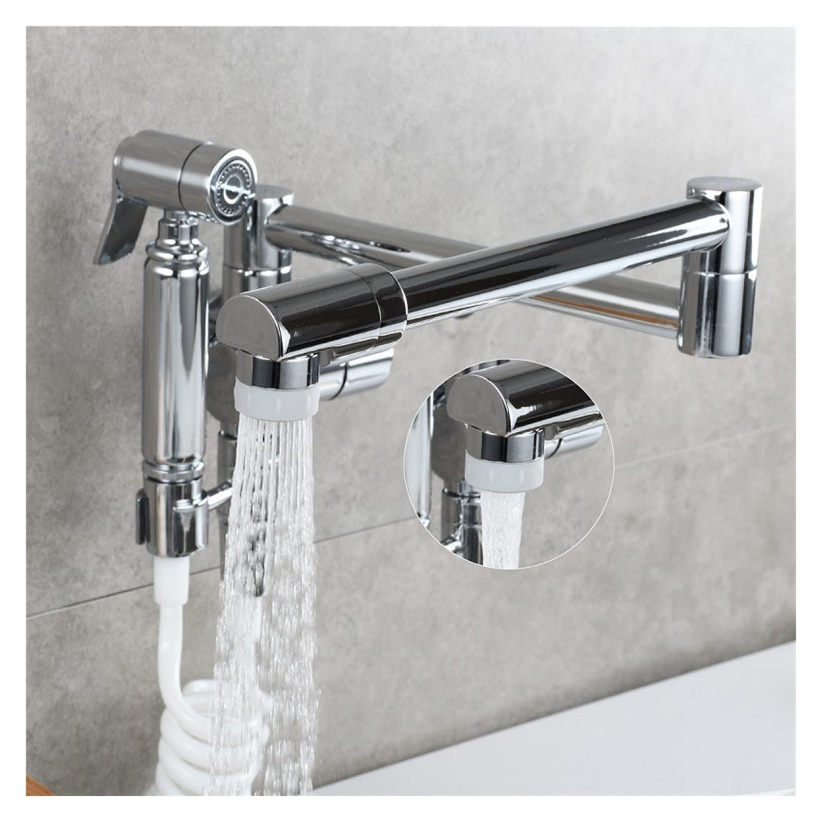 Cudtapi Style 4 Chrome Bathroom Faucet Kitchen Faucet Pot Filler Tap Wall Mounted Single Cold Black Rotation Folding Spout Faucets With Spray Gun Chrome Nickel(Style 4 Chrome)