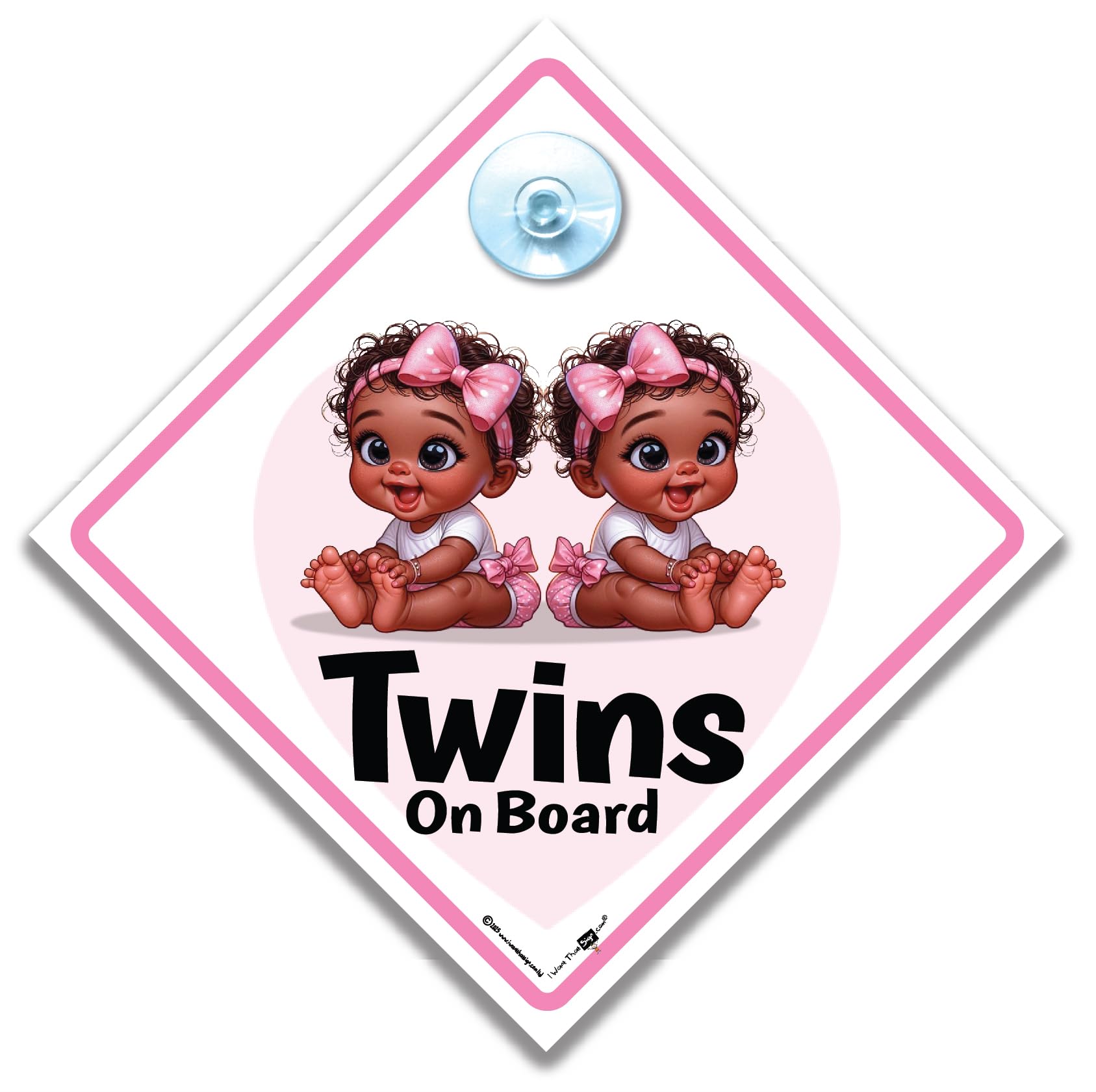 Black Twins On Board Sign, Pink Afro Caribbean Black Baby on Board Sign for Baby Girls 14cm x 14cm