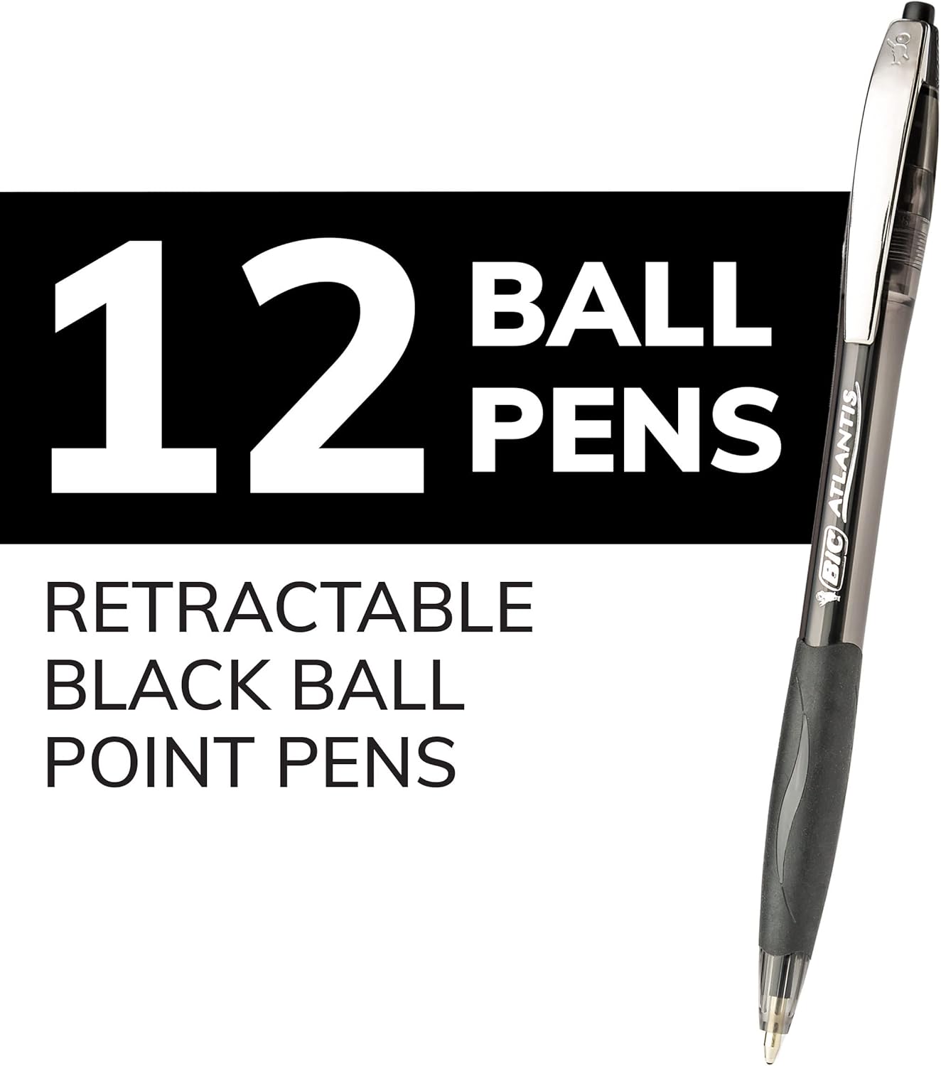 BIC Glide Black Retractable Ballpoint Pens, Medium Point (1.0mm), 12-Count Pack, Ultra Smooth Writing Black Pens