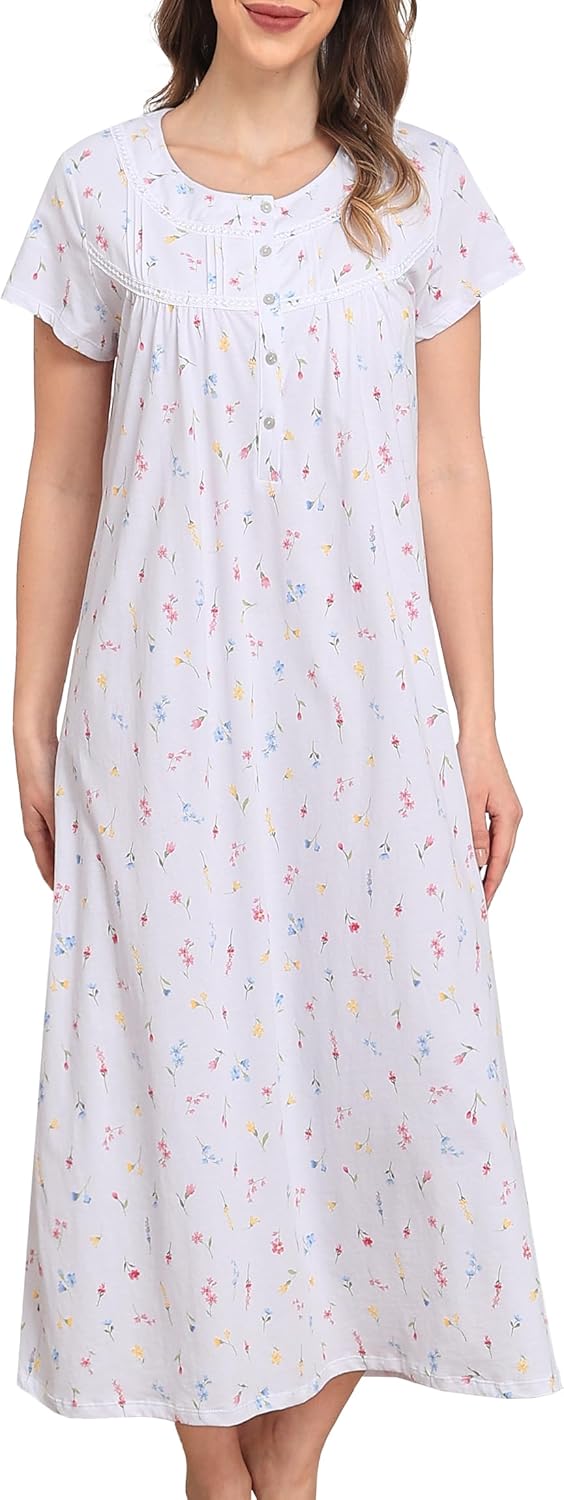 IZZY + TOBY Women Cotton Long Nightgowns Sleeveless Nightshirts U Neck Full Length Sleep Shirts
