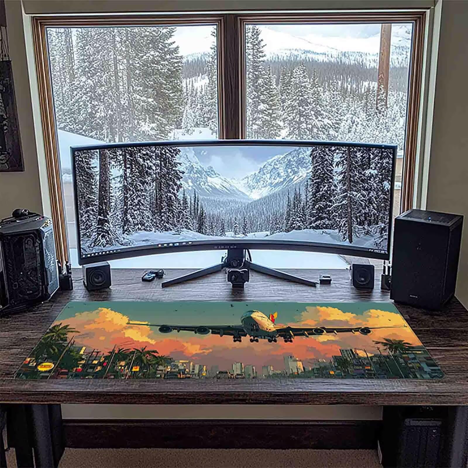 Tappetino Mouse XXL 1000x500mm Città Mousepad Aereo Tappetino Scrivania Grande, con base in Gomma Antiscivolo, Impermeabile Sottomano Scrivania per Computer, Ufficio, Accessori Gaming Mouse Pad 5-340j