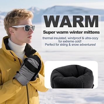 Ski Mittens & Snow Gloves for Men Women Kids - Touchscreen Waterproof Thermal Insulated Winter Gloves for Skiing, Snowboarding and Cold Weather