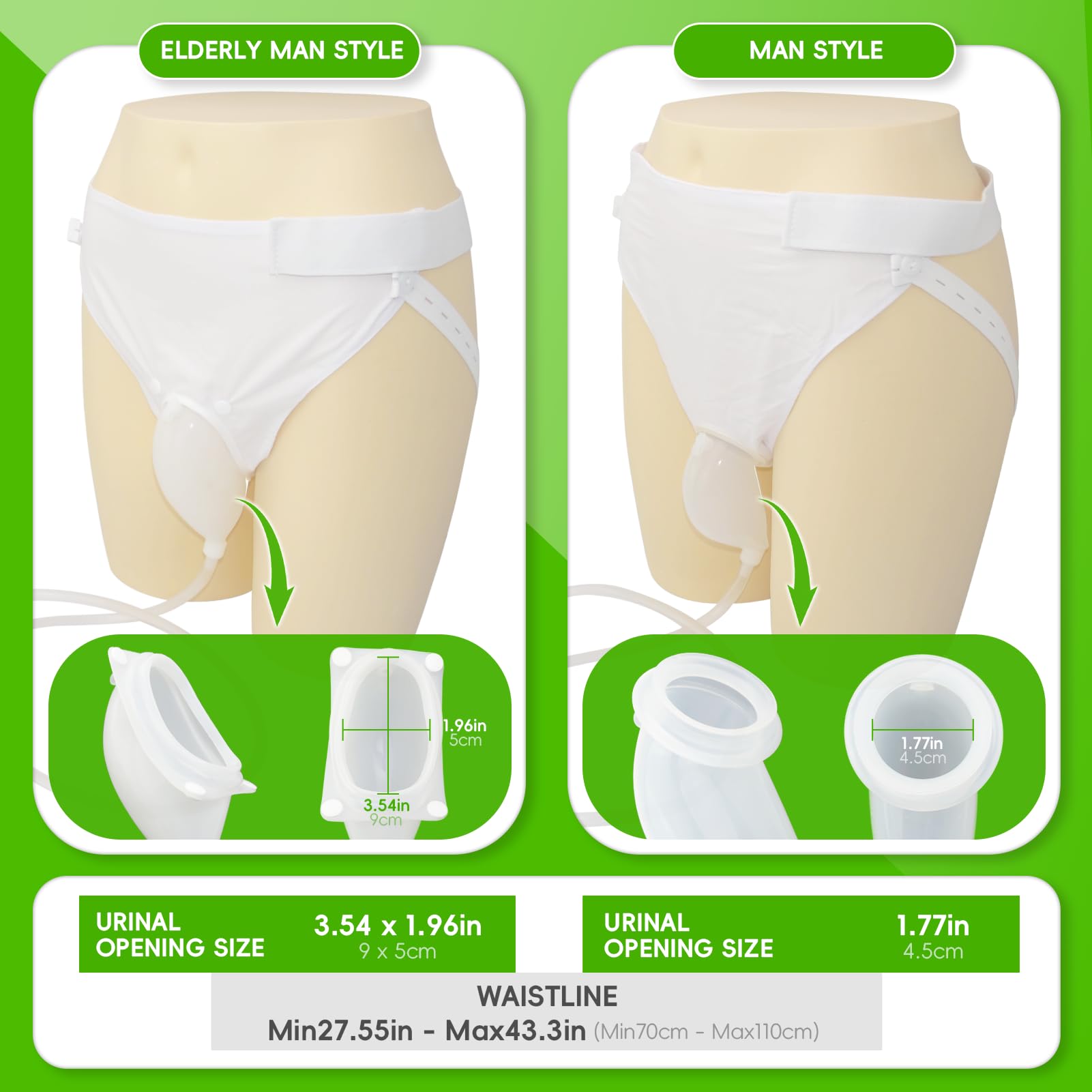 Bolsa de orina portátil para hombre y ancianos (2000 ml + 1000 ml + 500 ml), bolsa de orina externa gruesa mejorada, material de silicona sin fugas, transpirable, reutilizable para incontinencia