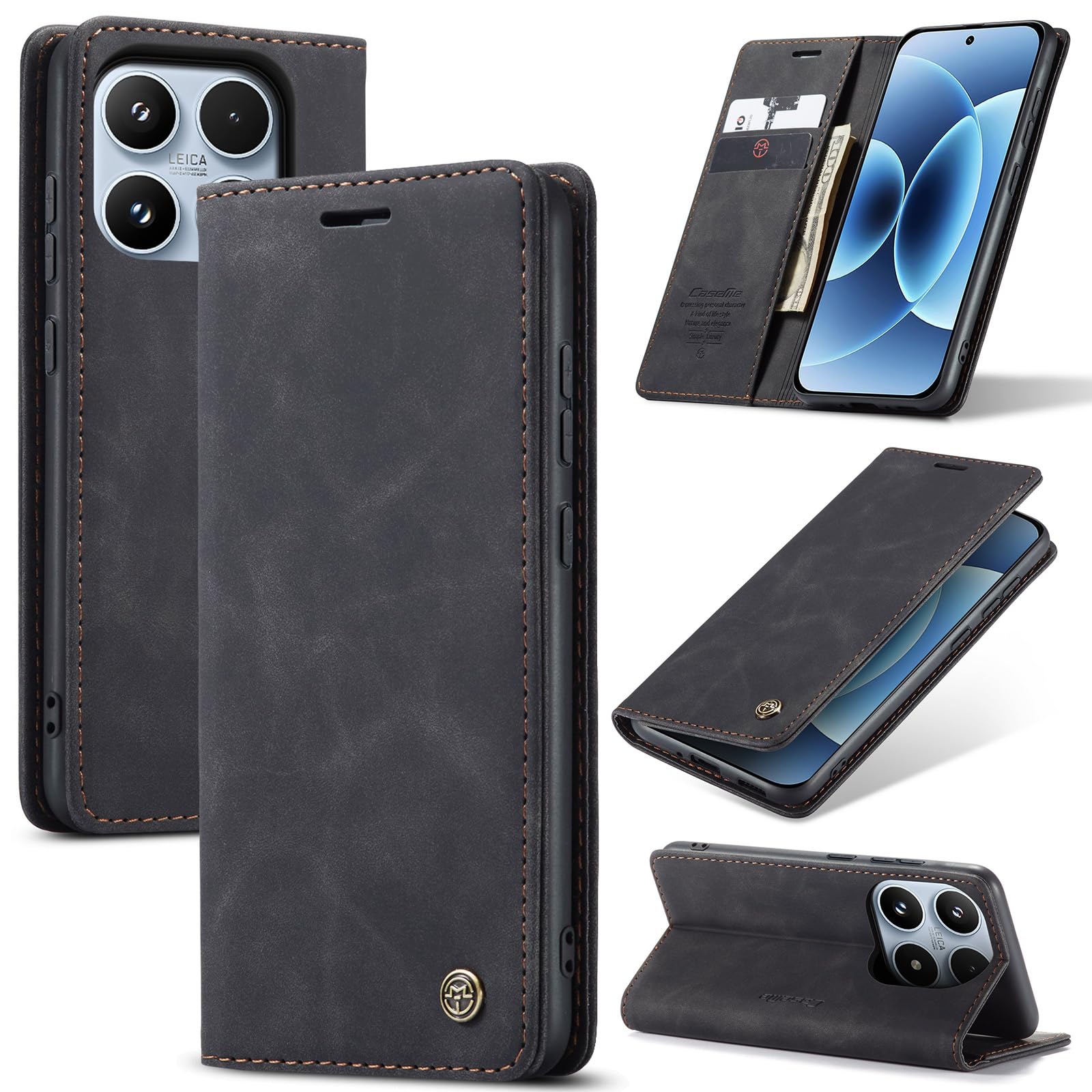 Azororo Cover per Xiaomi 17 5G, Premium PU Pelle Custodia, Magnetica Carta Fessura Portafoglio Case, Flip Cavalletto Custodia per Xiaomi 17 5G - Nero