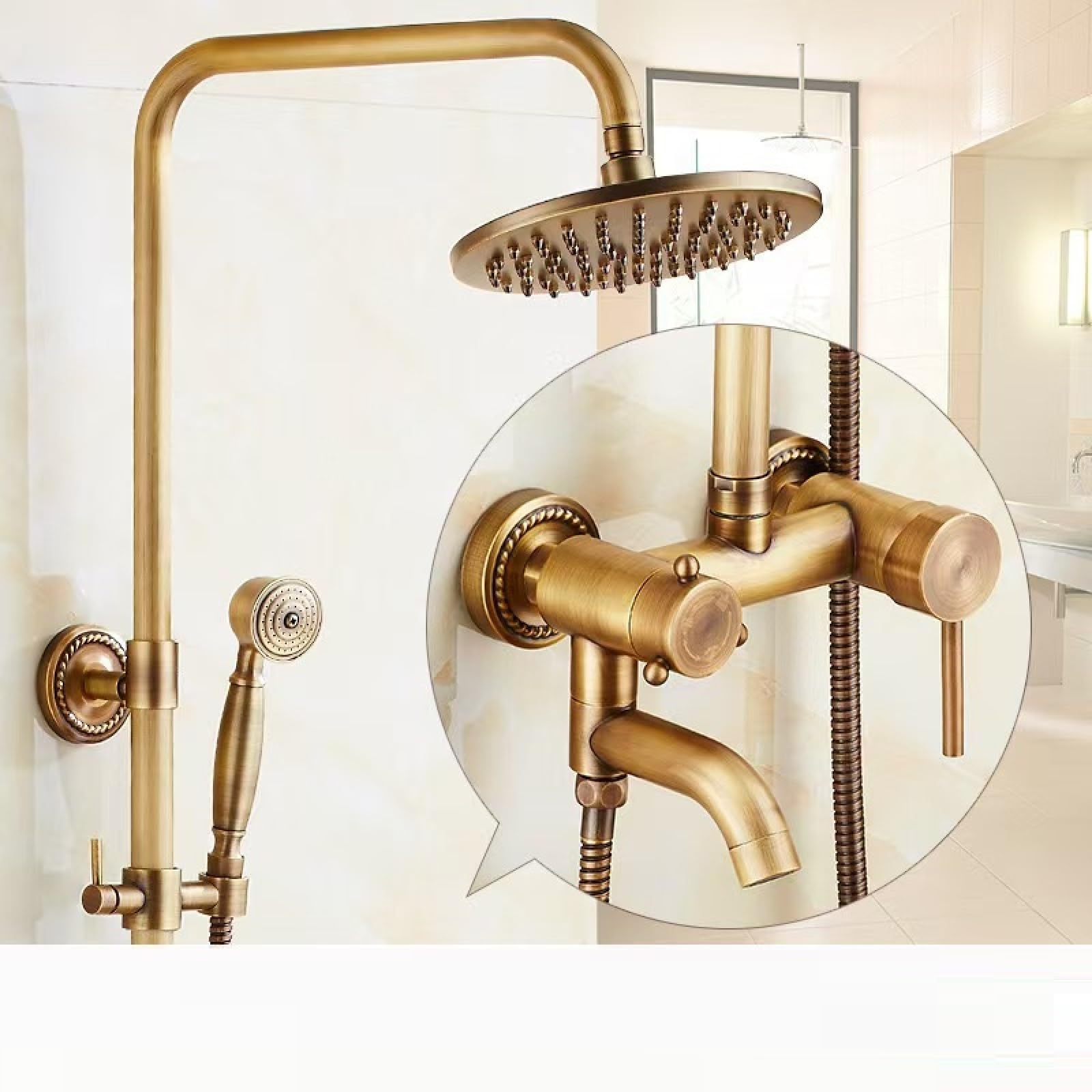 Fanjubei Women's Seven-Character Tube - Big Third Tier All-Copper Antique-Style Shower And Shower Set Shower Faucet With A Figure-Seven Pipe - Large Three-Tier Model
