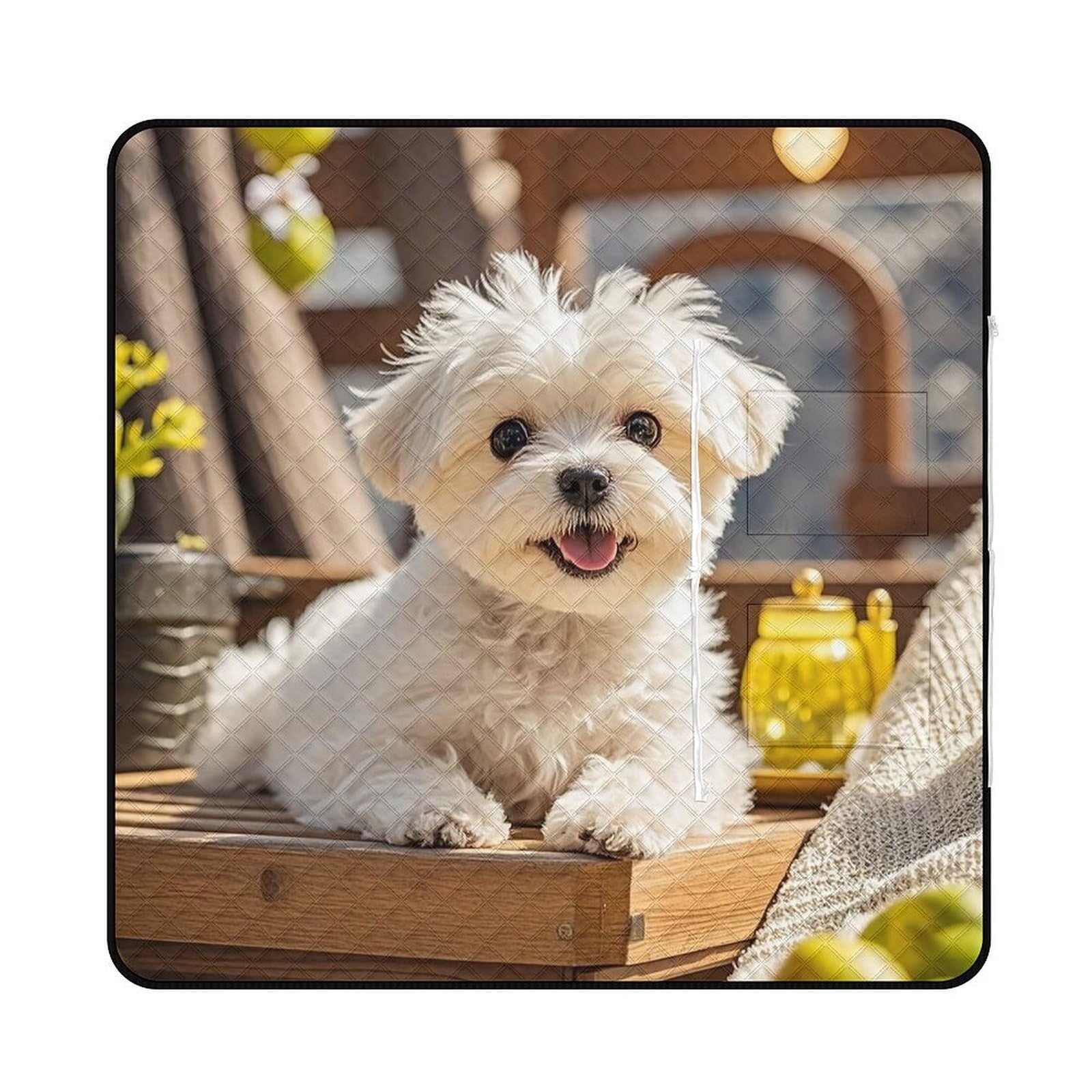 VstaDank Cute Maltese Puppy Dog Picnic Mat 150x150cm Extra Large Picnic Blanket with Zipper Waterproof Sandproof Beach Blanket Portable Beach Mat Foldable Camping Blankets for Park Grass Lawn Travel