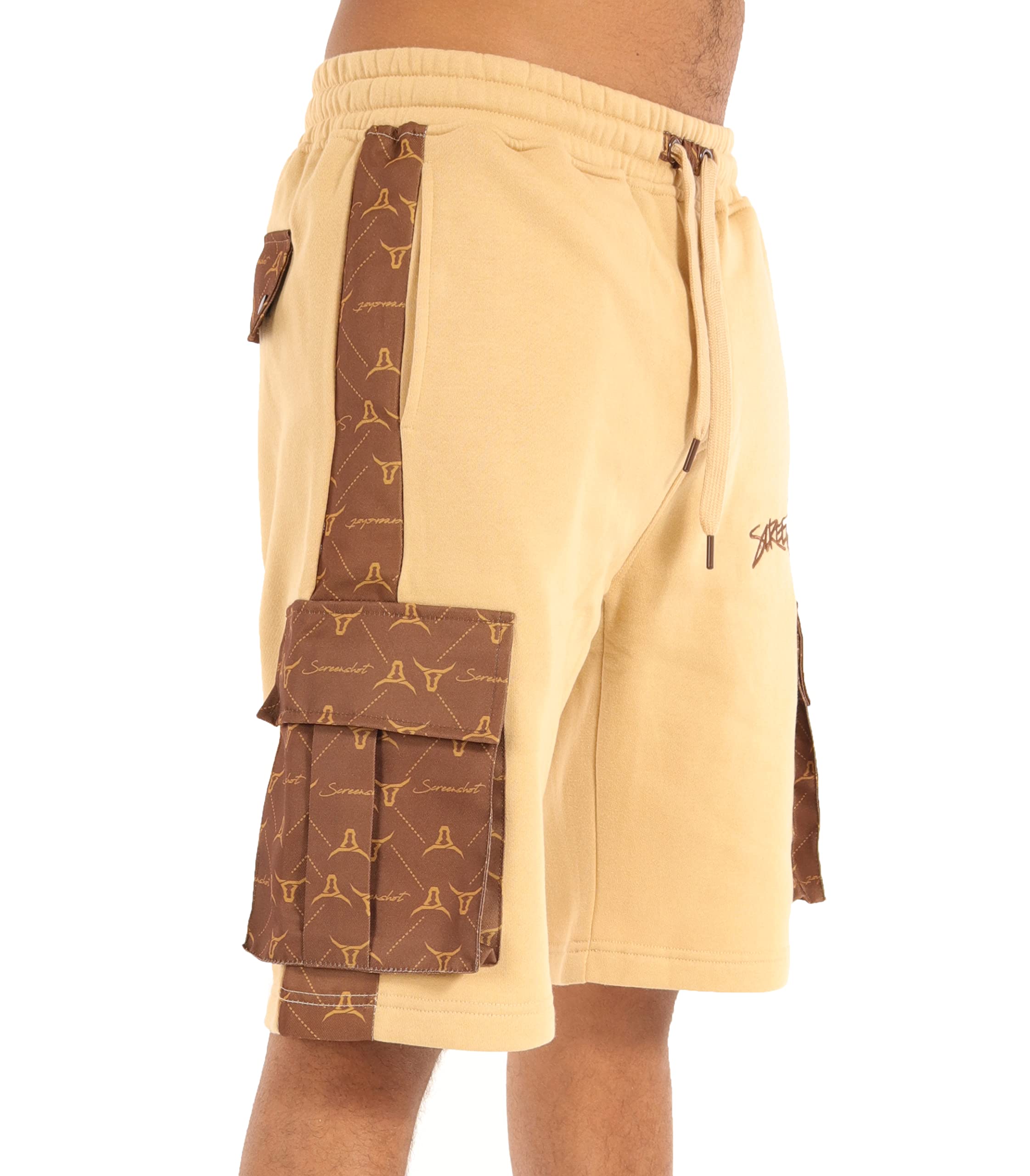 SCREENSHOT Mens Urban NYC Hip Hop Utility Fit Premium Fleece Shorts - Varsity Street Fashion SweatShorts Ribbed Wasteband