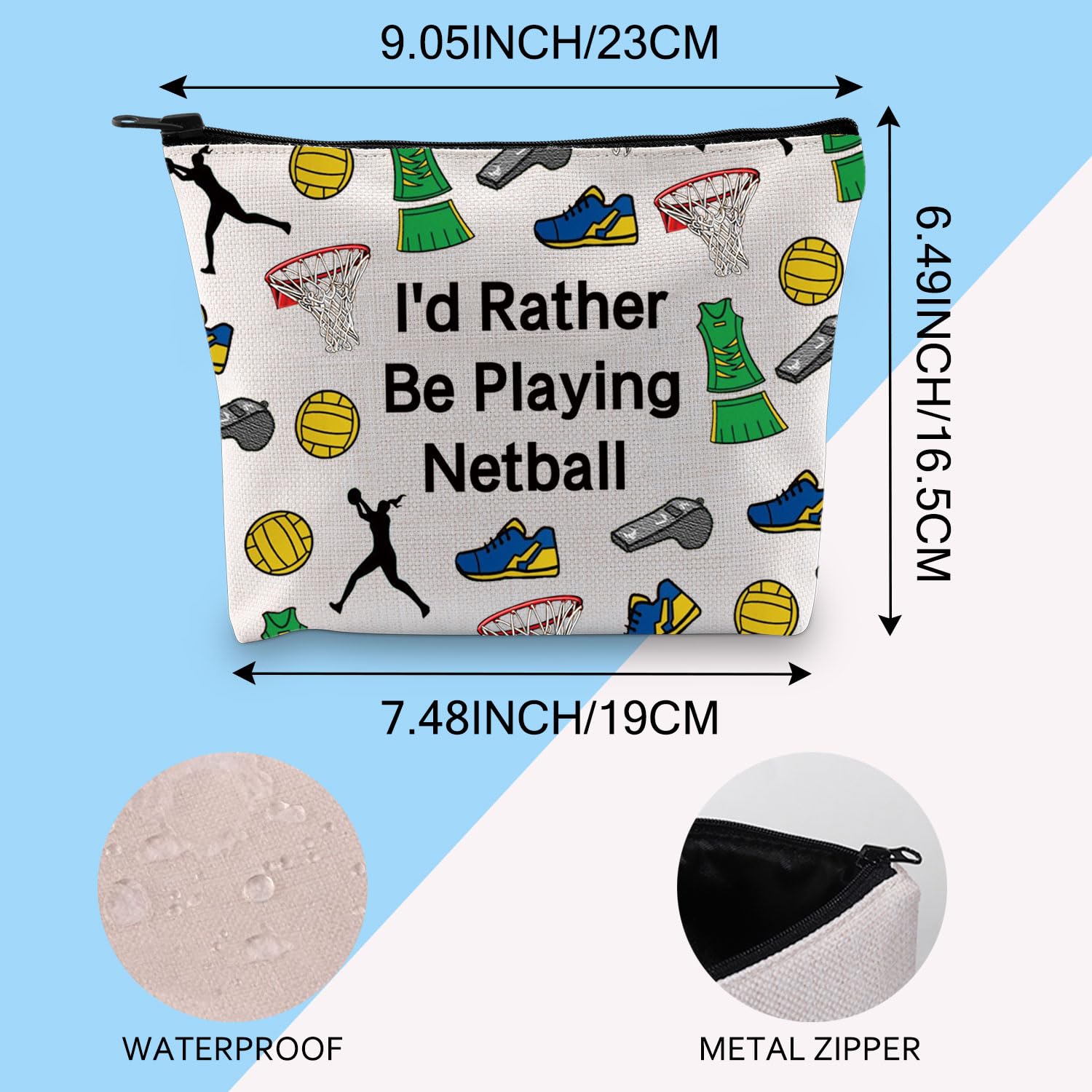 Netball Ball Makeup Bag I'd Rather Be Playing Netball Gift for Netball Appreciation Netball Coaach Gift Netball Team Zipper Pouch (Playing Netball 3uk) - Image 3