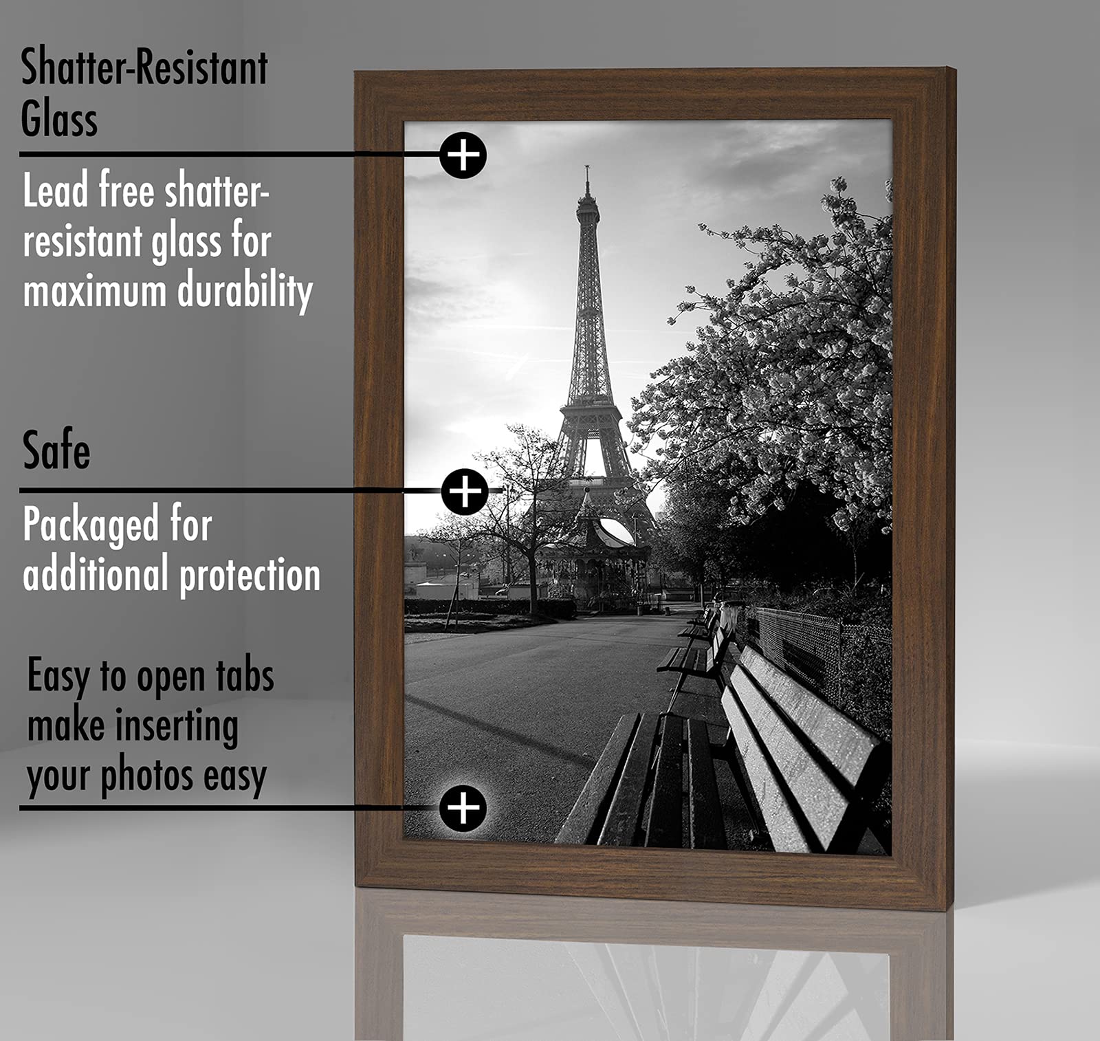 Americanflat 8x12 Picture Frame in Walnut - Composite Wood with Shatter Resistant Glass - Horizontal and Vertical Formats for Wall and Tabletop