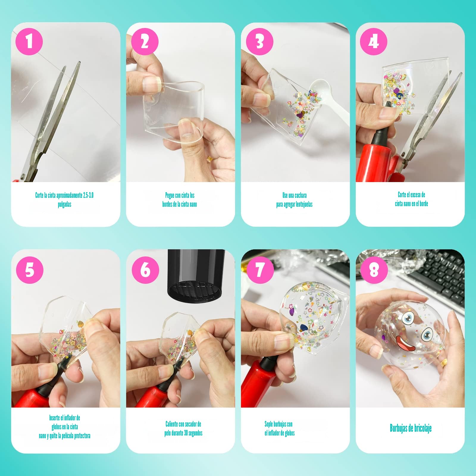 VBBTYRU Kit De Nano-Cinta De Burbujas Con Purpurina – 27 Piezas, Manualidad DIY Para Niños Y Adultos