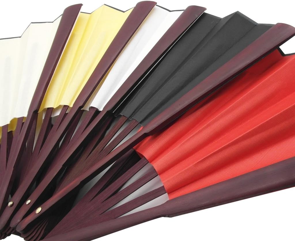 TRENDBOX 12" Chinese Traditional Nylon-Cloth Handheld Folding Fan，Handheld Fan for Art Drawing, Cooling, Photo Props, Dance & Decoration, Classic Brown Frame Unisex Gift - 1 Set (5 Colors)