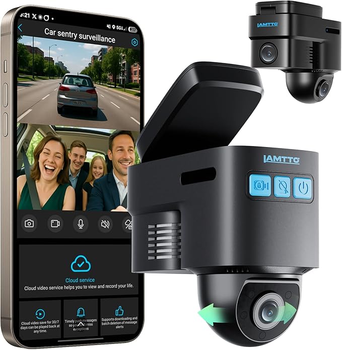 LAMTTO 4G LTE Cellular Car Security Camera Anti Theft for Vehicle Safe, Front and Inside Dual Dash Cam, Alarm Real-time Alerts via Cloud Storage, Remote Live-View & Two-Way Talk, GPS Location & Track