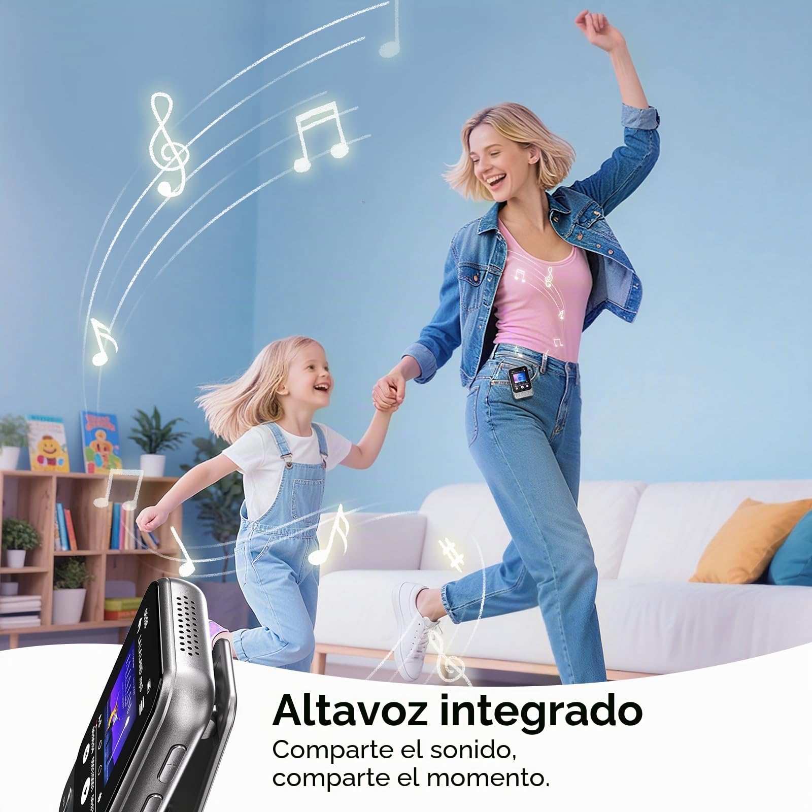 32GB Reproductor MP3 Bluetooth 5.3 con Clip y Altavoz, Reproductor de Música Deportivo con Pantalla Táctil y Botones, Control de Volumen Independiente, Radio FM, Ampliable hasta 128GB