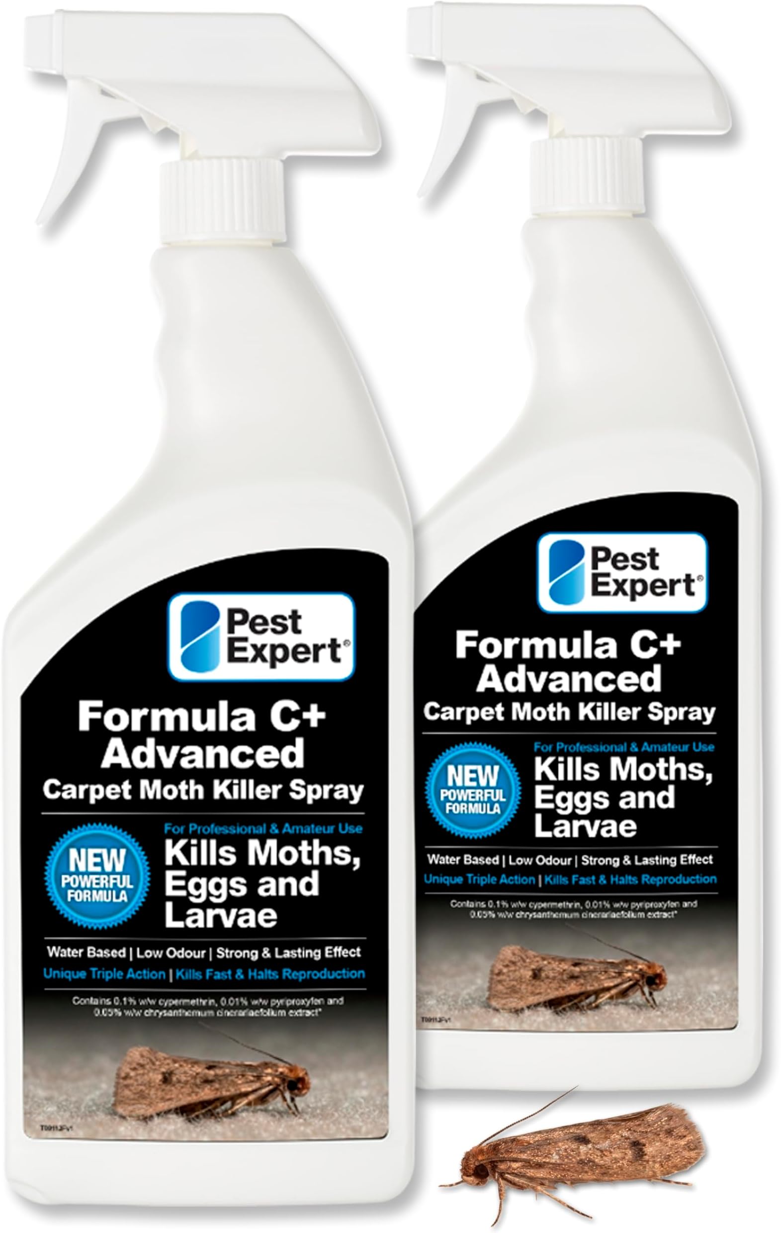 Pest Expert Carpet Moth Killer Spray 2 x 1ltr - Formula 'C+' Advanced Fast Acting Carpet & Clothes Moth Killer Treatment – Professional Strength Insect Killer for Carpets & Wardrobes
