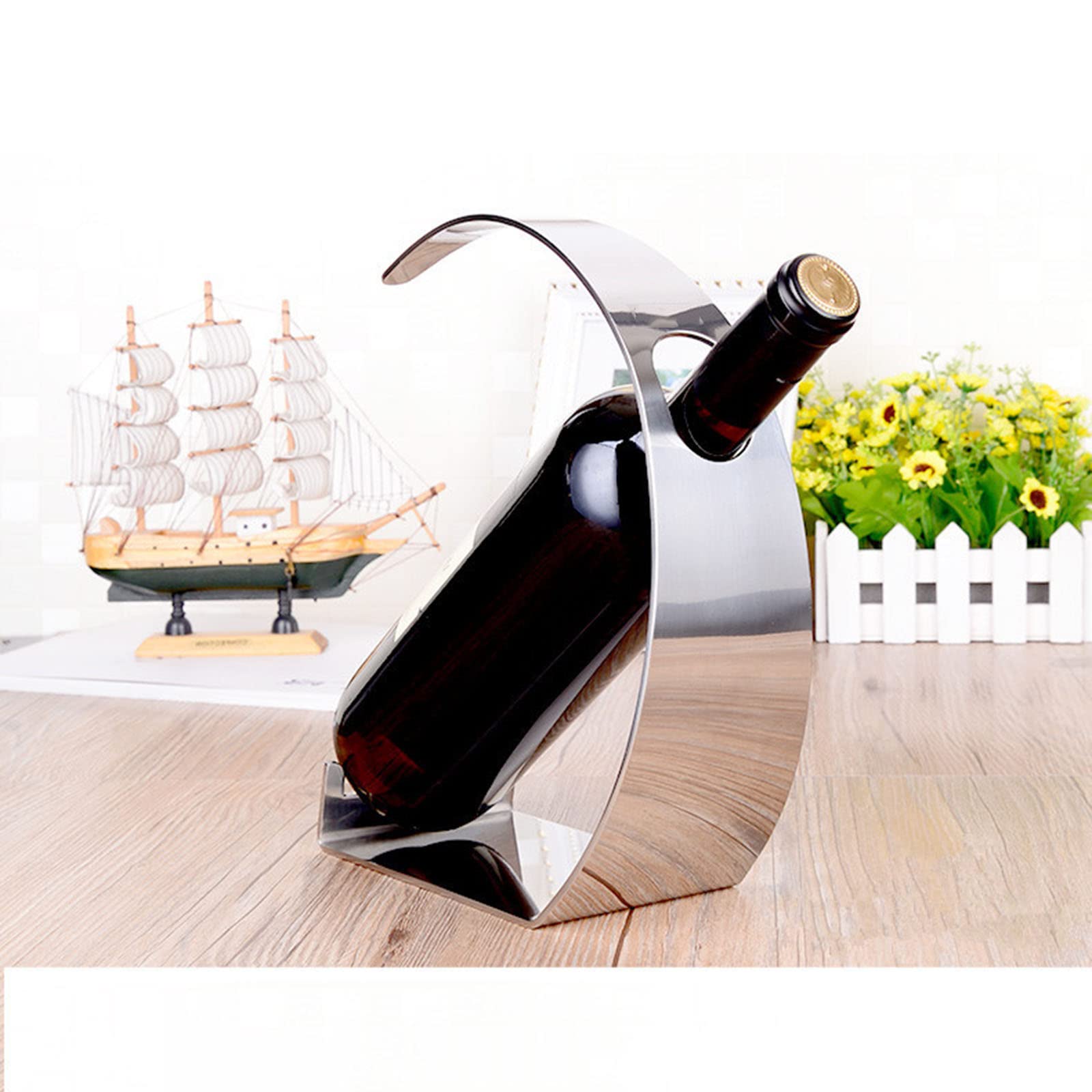 JUSHZ Botelleros Y Armarios para Vino Botellero Madera Metal Portabotellas De Vino Acero Inoxidable Adorno De Cocina para El Hogar (200x90x230mm,Silver)