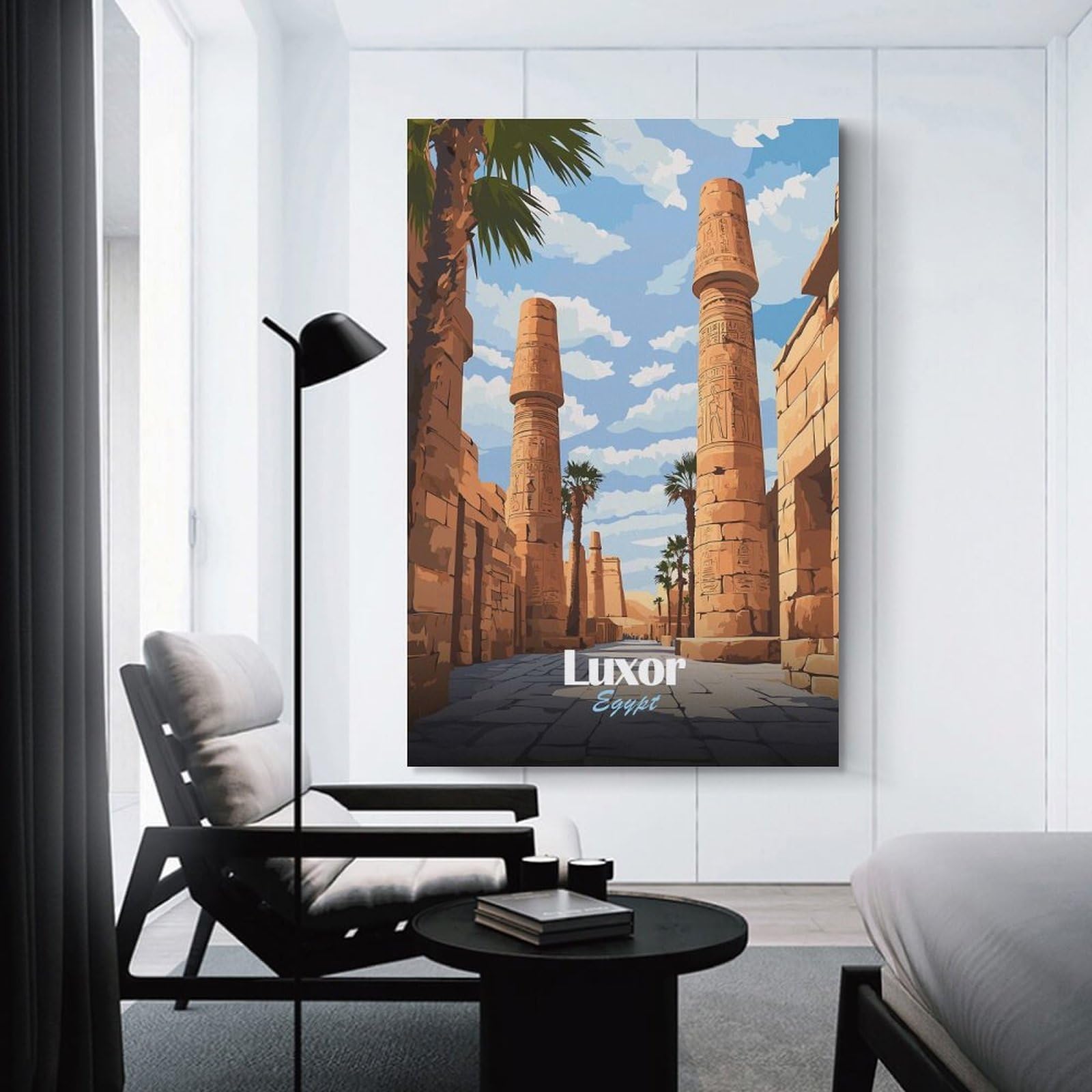 Junmoney Decorative Wall Artwork Luxor Egypt Temple Illustration, 20x30inch(50x75cm), for Lounge, Bedroom Or Personal Spaces, Gift Idea for Housewarming And Birthdays