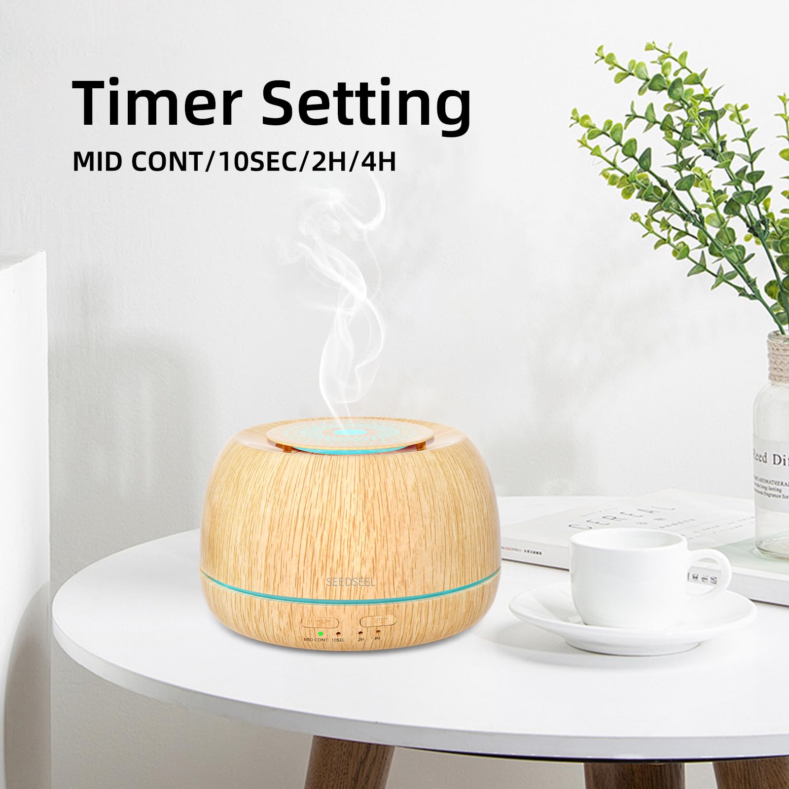SEEDSEEL Diffusore di oli essenziali da 300 ml, 8 ore di autonomia, diffusore per aromaterapia con telecomando, LED a 7 colori per la casa