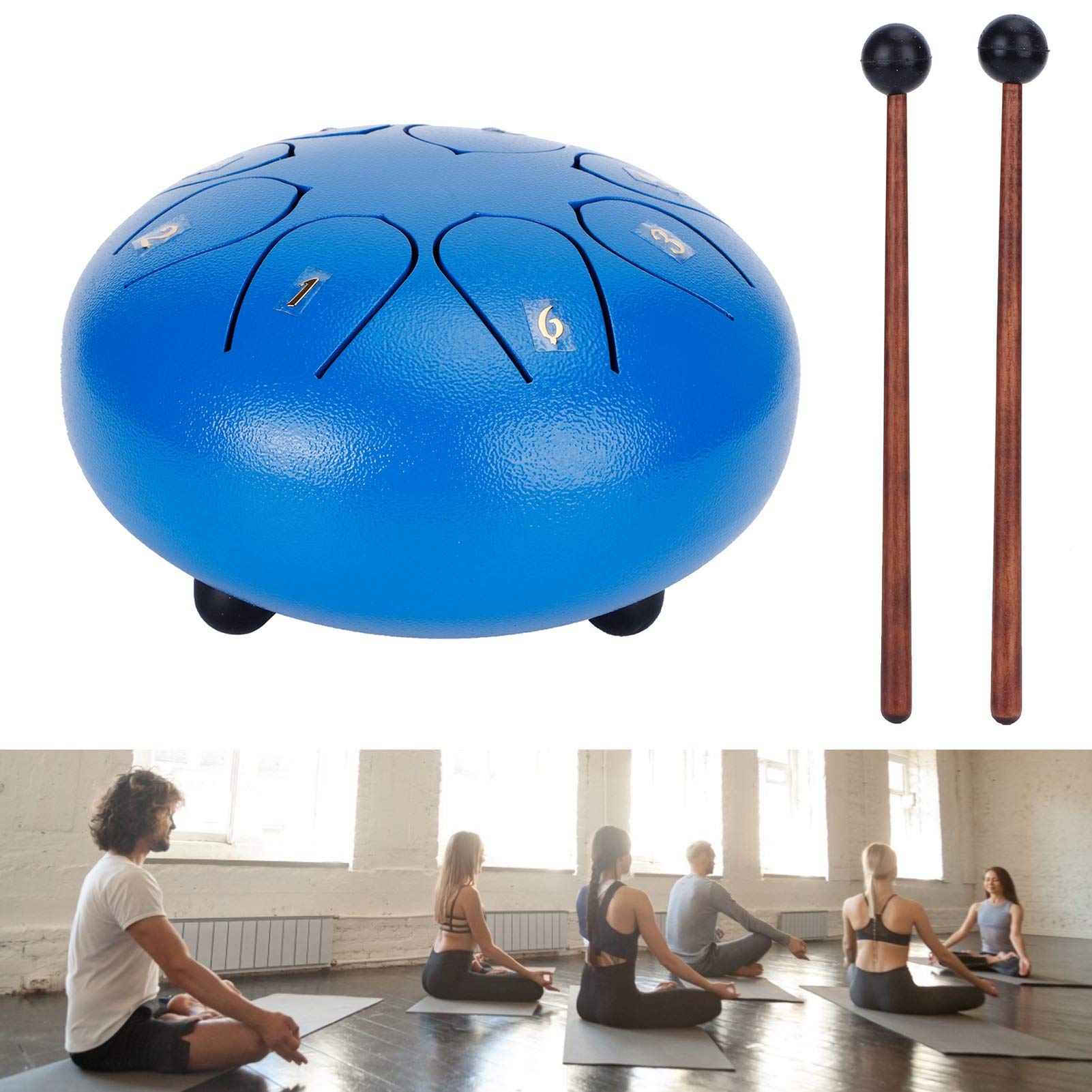 Generic Tamburo per Lingua da 6 Pollici Bellissimo Strumento Manuale con 8 Toni per la Meditazione Yoga Musicoterapisti Lega di Acciaio e Titanio 15x10 Cm (Blu)