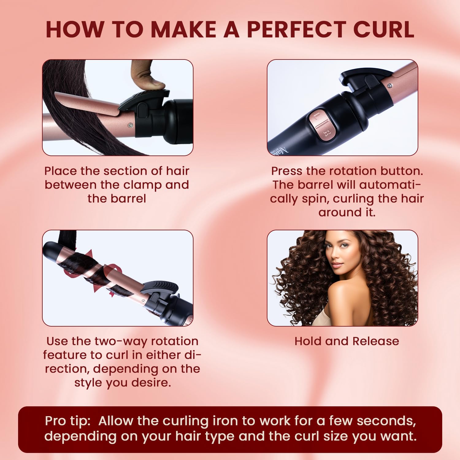 Urban Yog MakeMeeBold Rotating Hair Curling Iron & Hair Straightening Brush Combo – 14/5 Temp Settings, Ceramic Barrel & Plates, Two-Way Rotation, Auto Shut-Off, 360° Swivel, Travel-Ready - Image 8 thumbnail