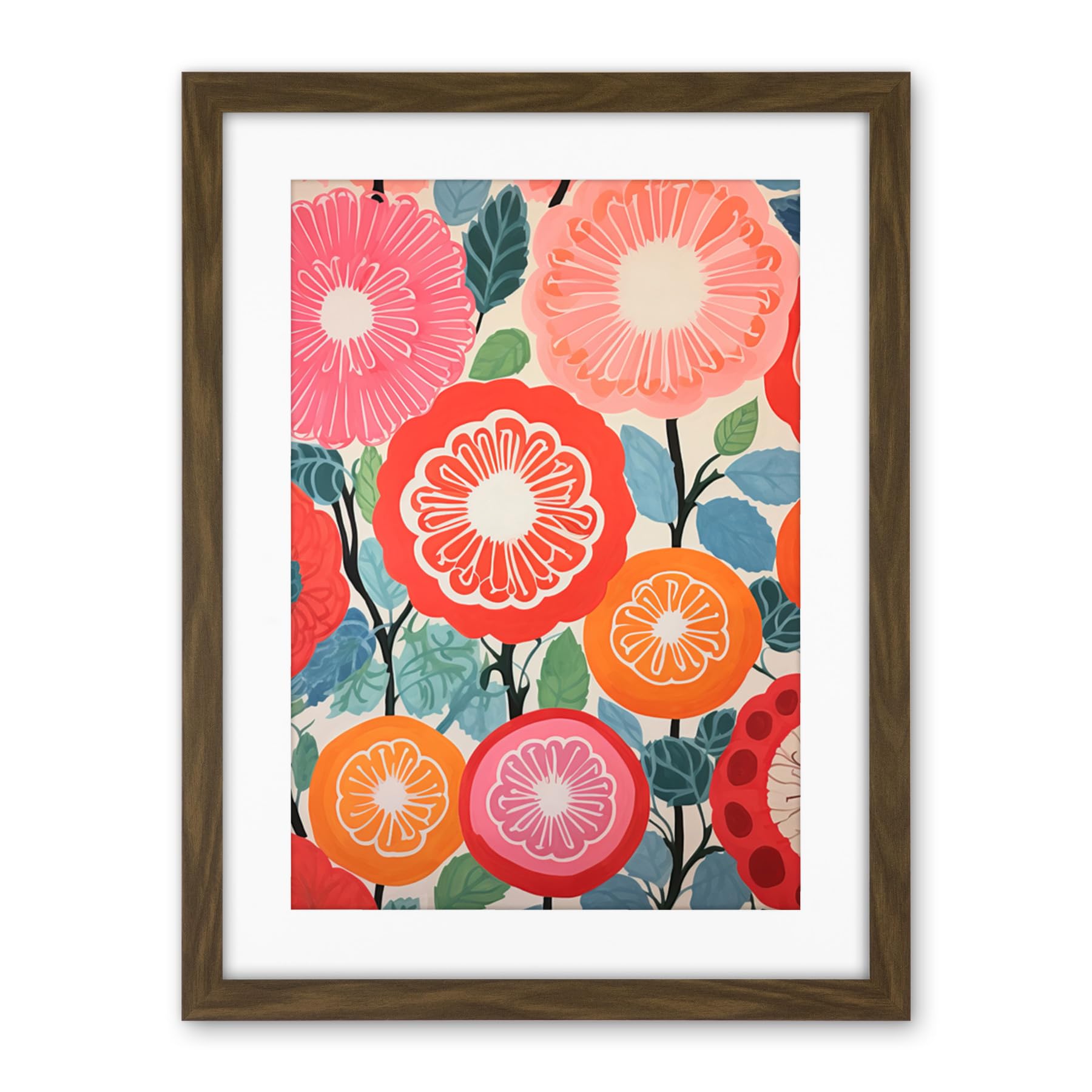Artery8 Pomegranate Tree Flowers in Bloom Mediterranean Bright Floral Abstract Artwork Framed Wall Art Print 18X24 Inch