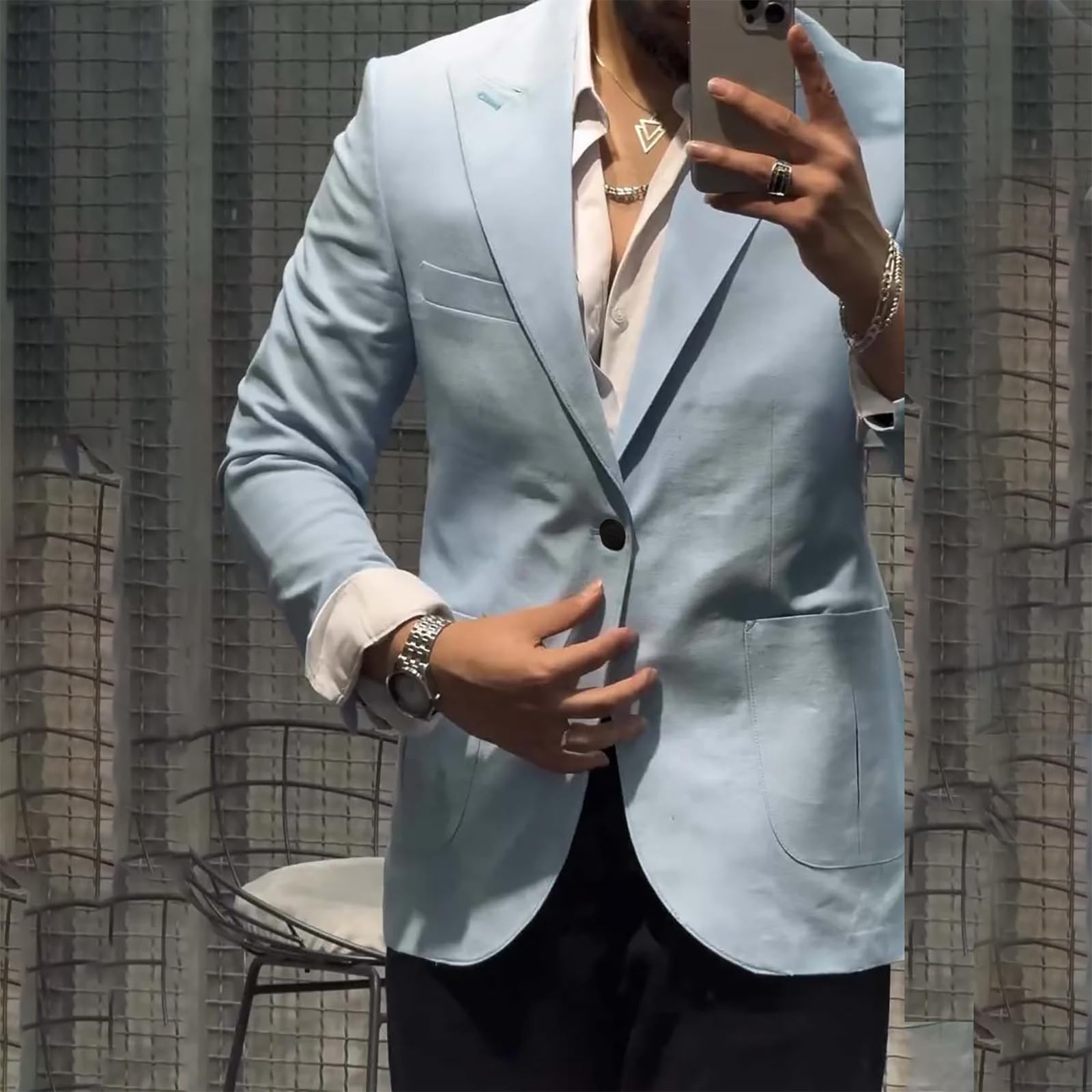 Generisch Giacche da uomo, per lo sport, per le mezze stagioni, slim fit, 1 bottone, moderno, elegante, cappotto invernale, per lavoro, matrimonio, lana, trench per il tempo libero