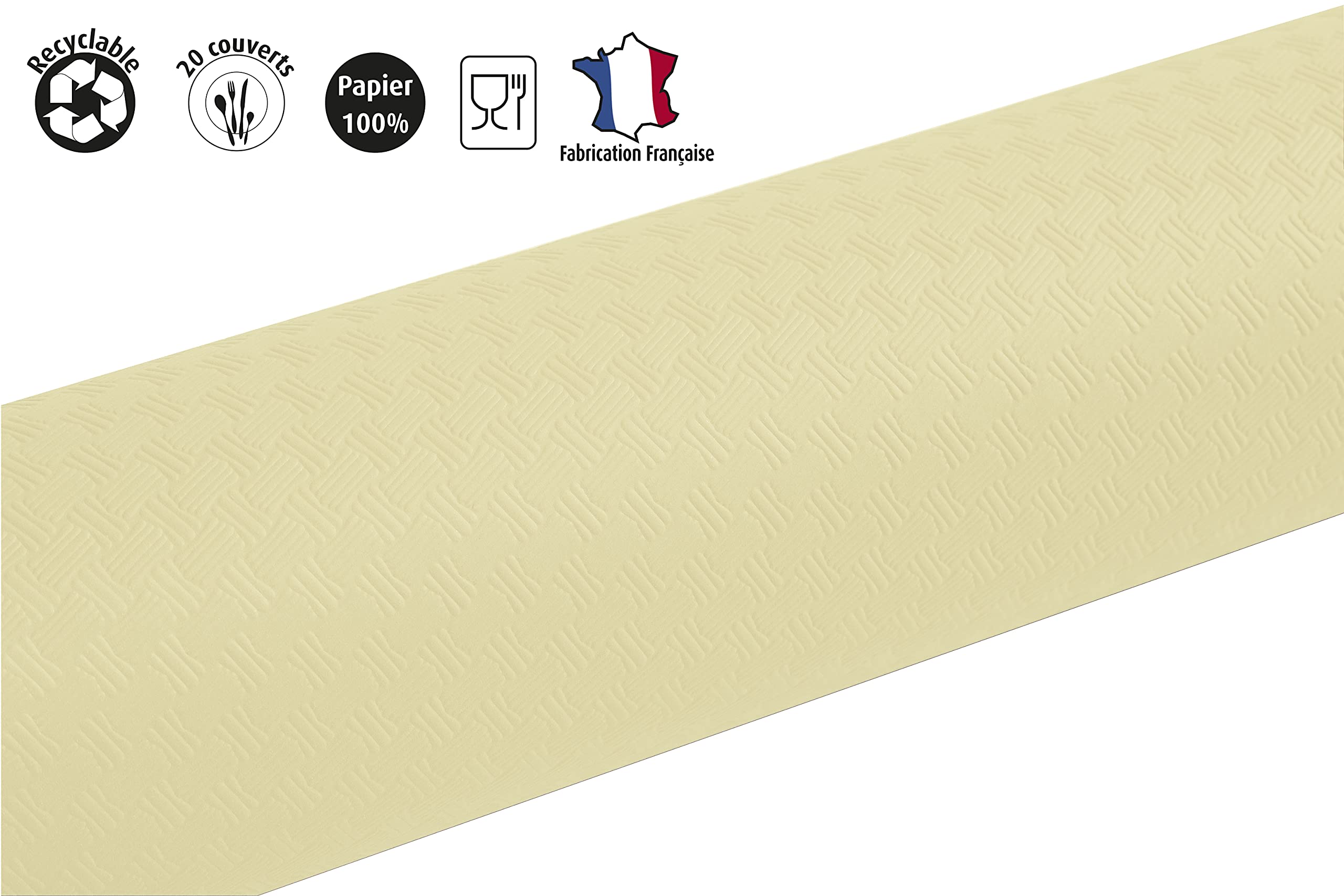 Ref 800624I - 16 x Mantel desechable en Papel gofrado - Gofrado único, estético y Profundo - Rollo 6 M de Largo y 1,20 M de Ancho - Color Marfil