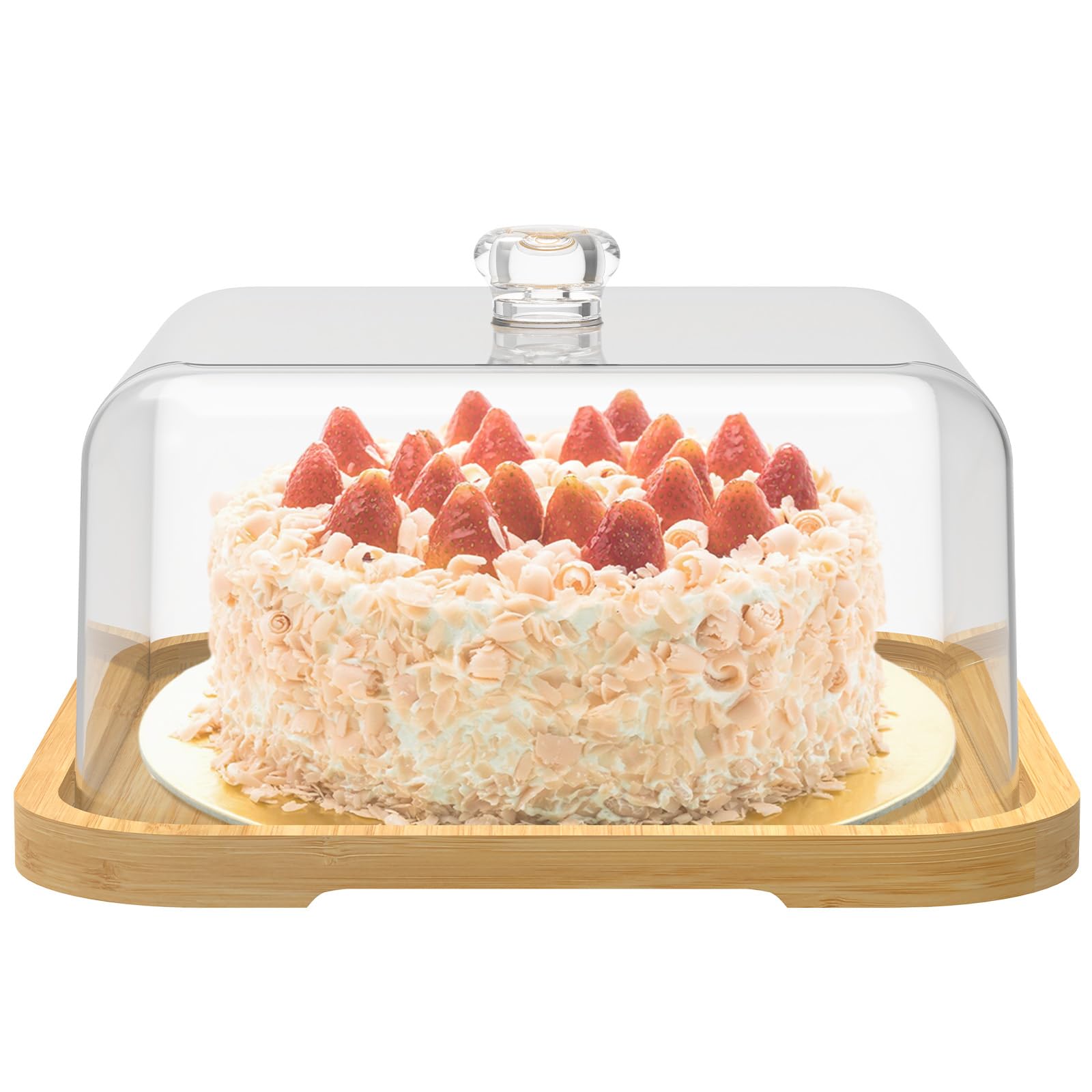 Ghshanog Transparent Cover Set Cake Stand With Lid,12In Wooden Cake Holder,Square Dessert Table Display Plate With Acrylic Cover,Multi Purpose Charcuterie Board For Cheese,Chips & Dips, Nachos, Fruit Platter(Transparent Cover Set)